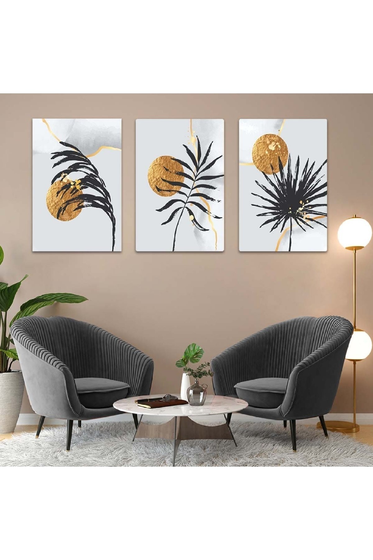 Duvar Sanatı Tasarım Soyut Desen 3'Lü Solmaz MDF Tablo Set