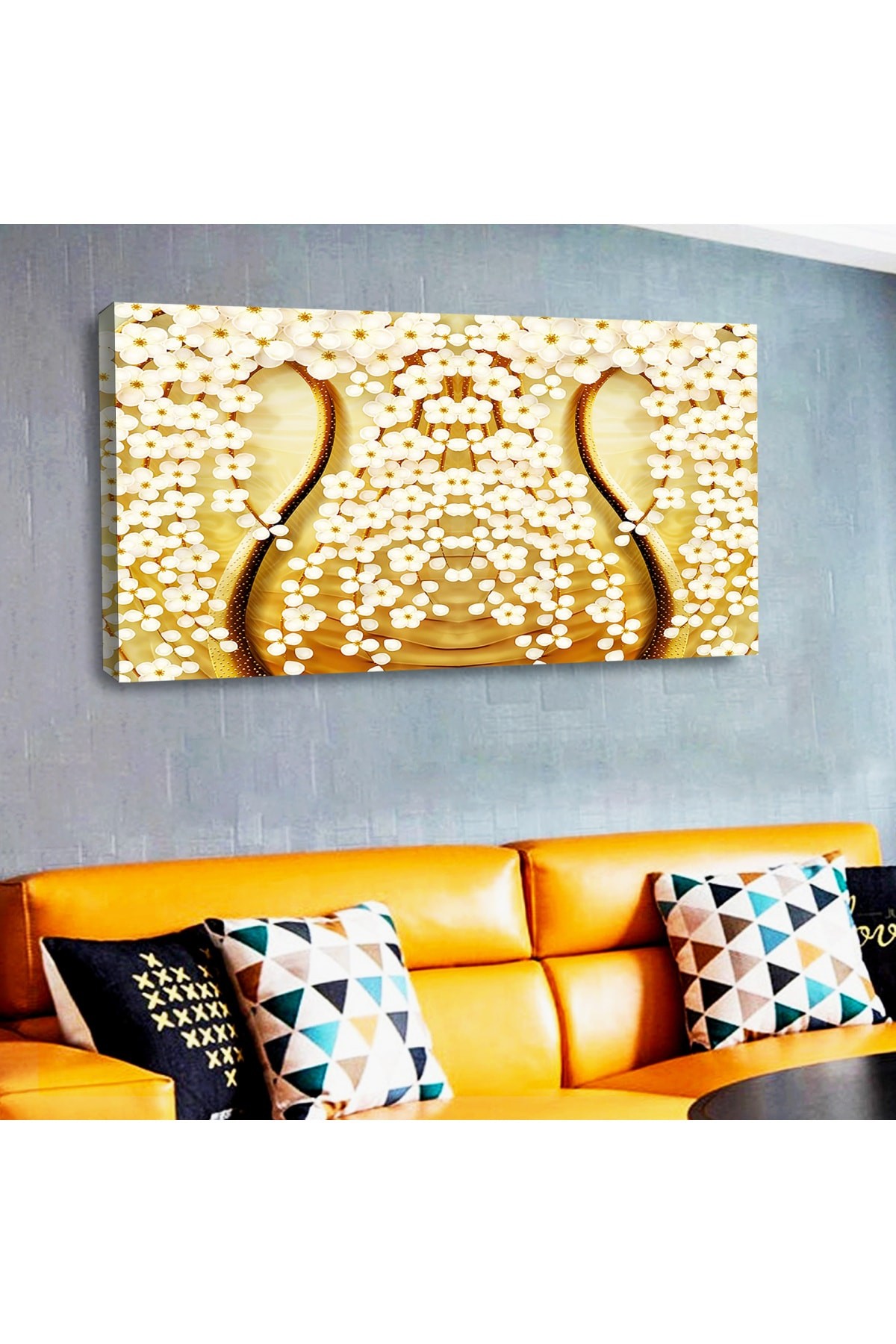Ofis Tablosu Ahşap Şase Dijital Baskı Kanvas Modern Çiçek Tablosu 120X60Cm