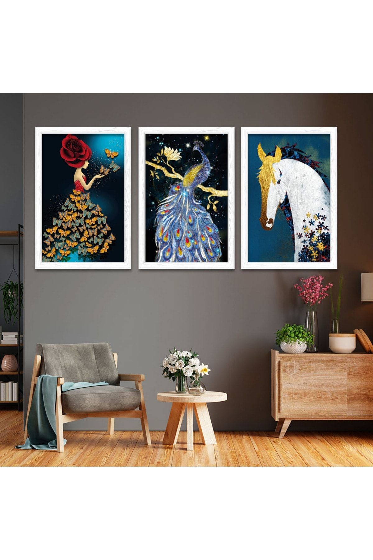 Beyaz Ahşap Çerçeveli Modern Tablo
