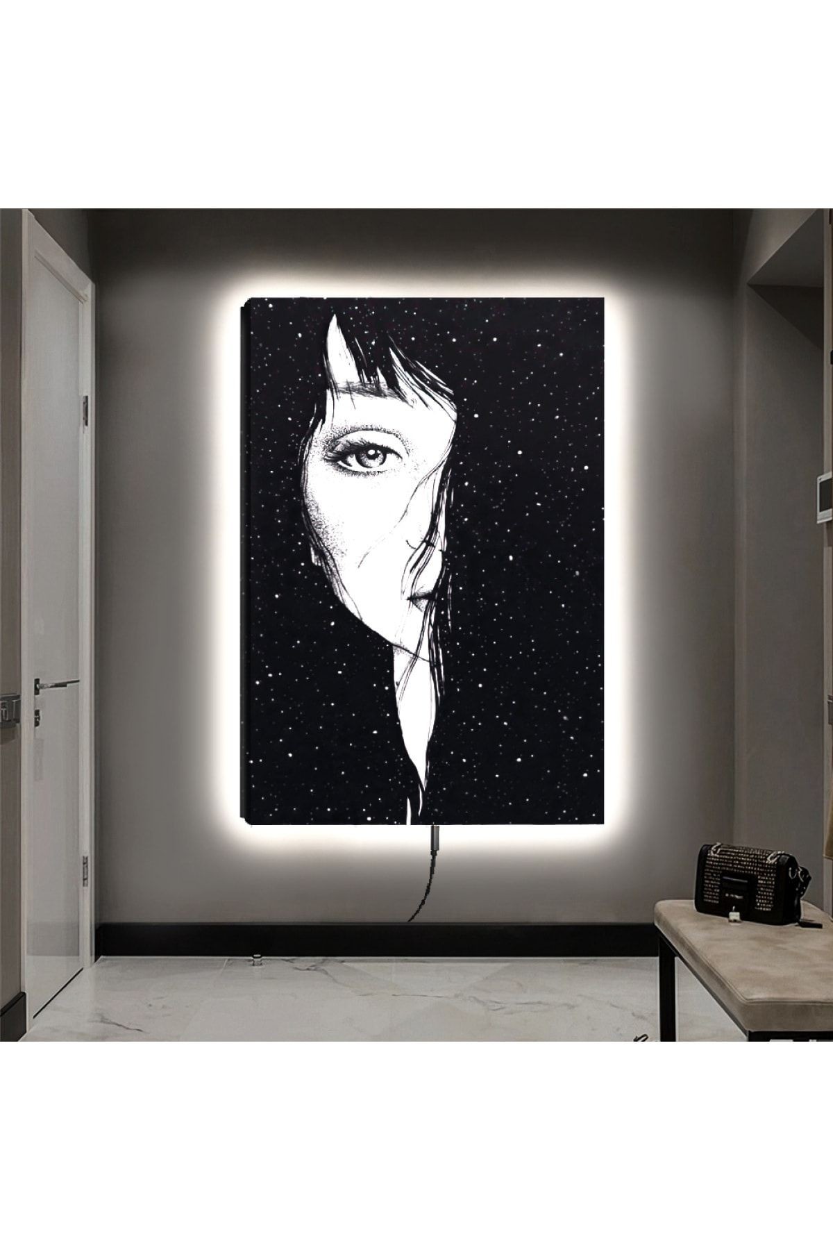 Ledli 90x60 Kadın Yüzü Kanvas Tablo
