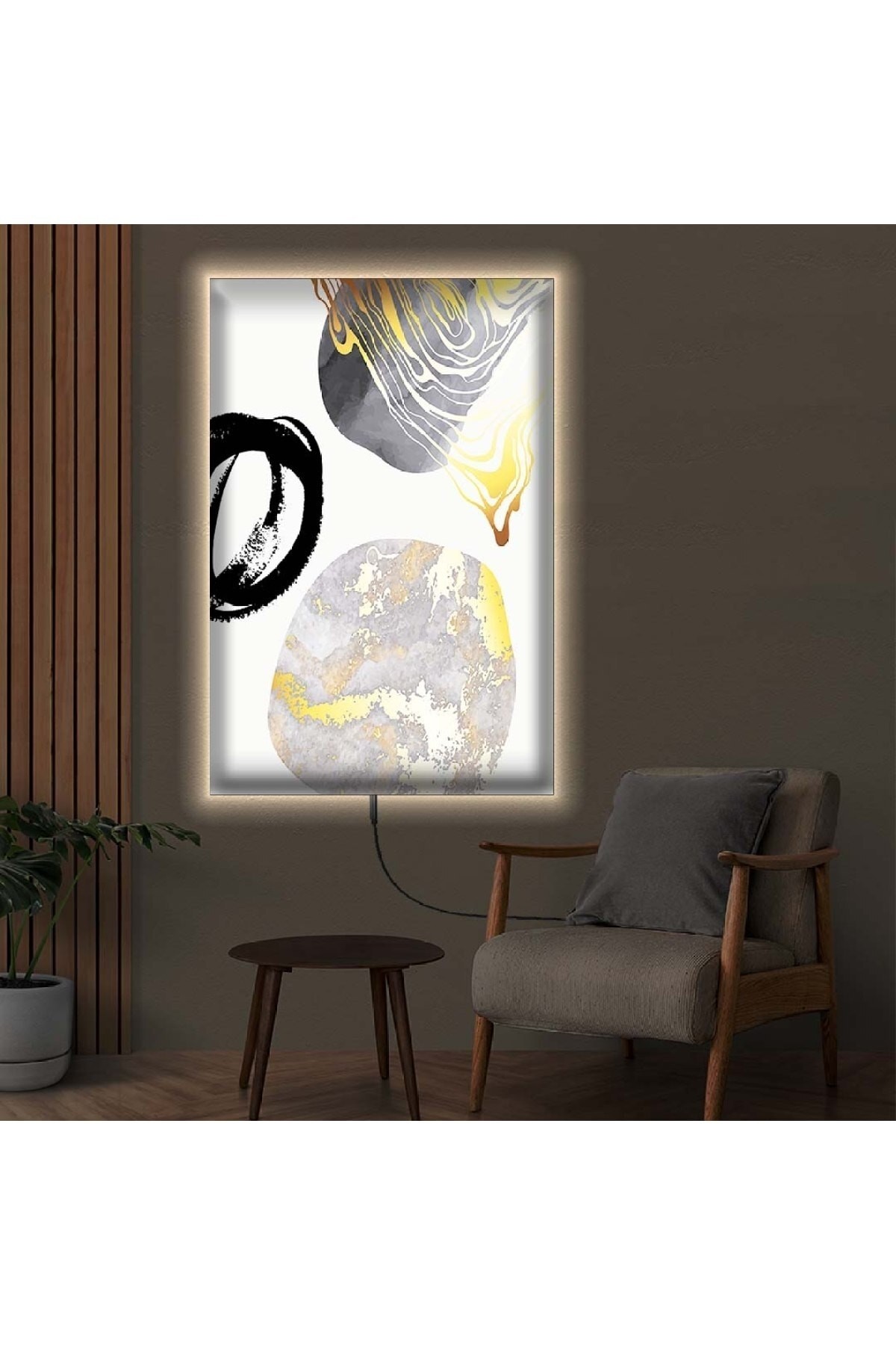 Minimal Renkli Ledli Soyut Desen Ahşap Şase Dijital Baskı Kanvas Tablo 50X70Cm