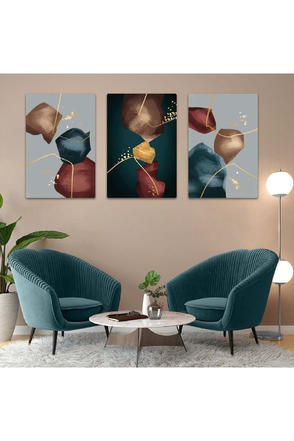 Üçlü Mdf Minimalist Soyut Desen Tablo Seti