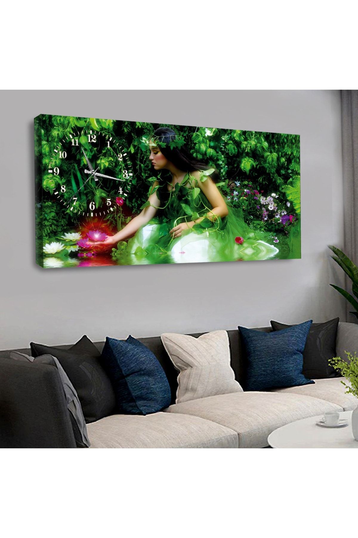 120 X 60 Saatli Kanvas Orman Kadını Tablo