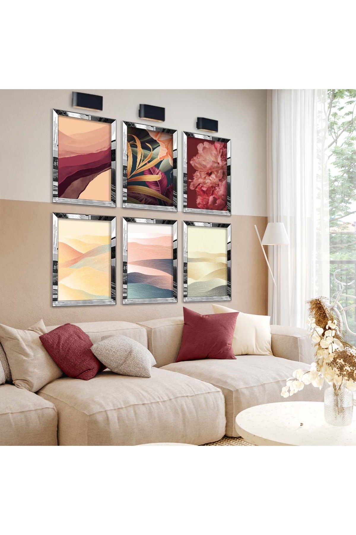 Modern Çizim Soft Tema 6'Lı Pleksi Kenar Solmaz MDF Tablo Seti