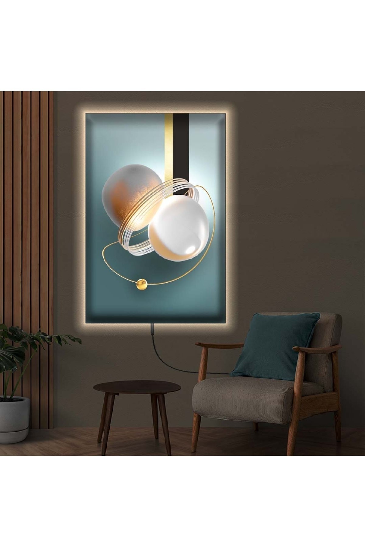 Salon Tablosu Ledli Modern Çizim Ahşap Şase Dijital Baskı Kanvas Tablo 90X60Cm