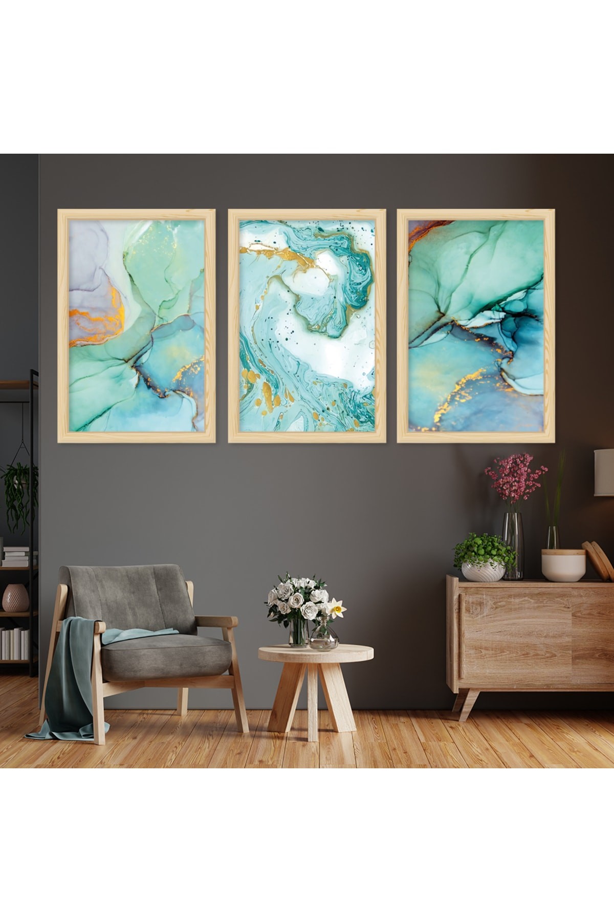 Ahşap Çerçeveli Modern Oturma Odası Tablosu