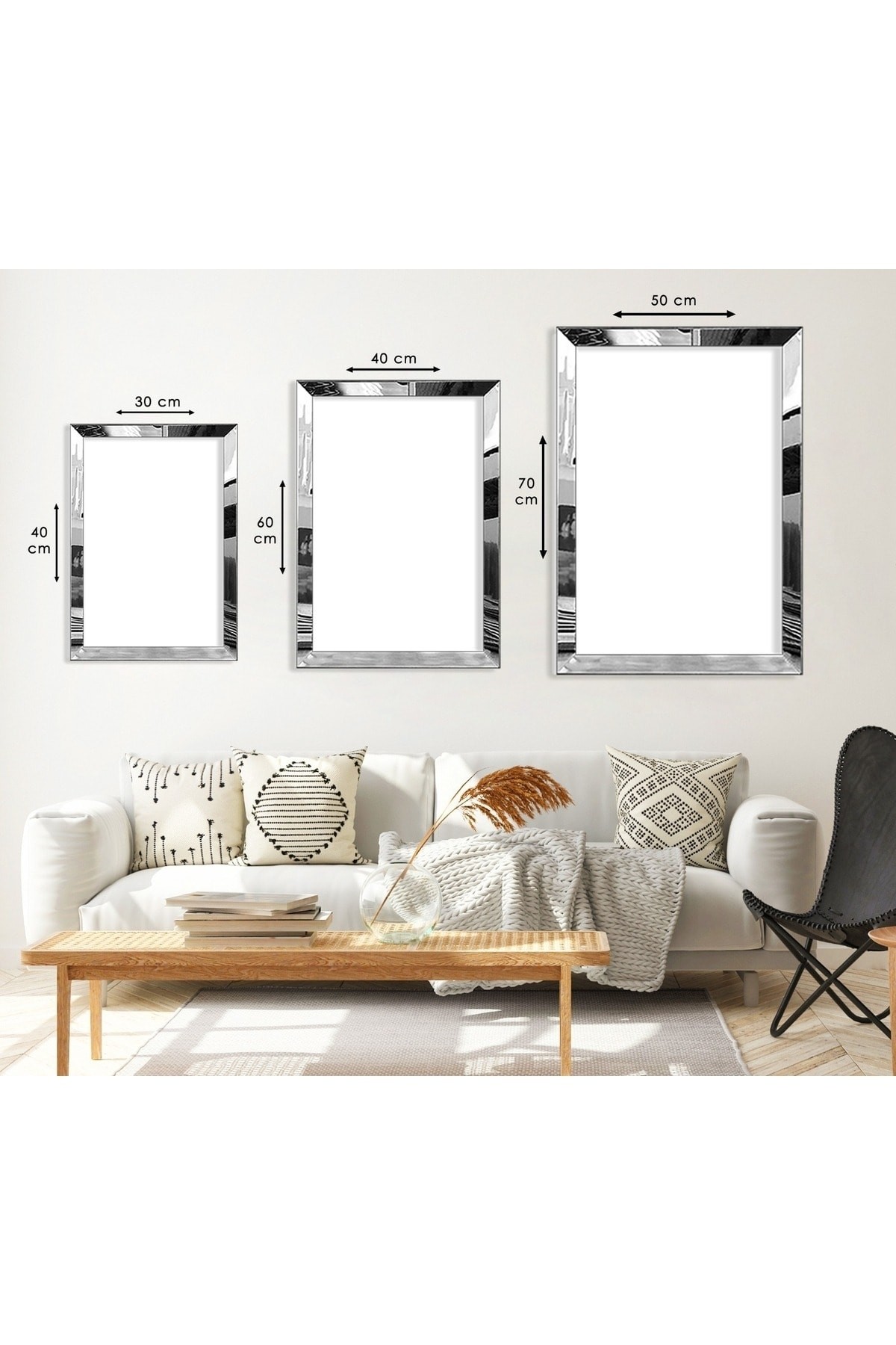 Minimalist Tablo Soyut Desen Dağ Gold Pleksi Kenar 3'Lü MDF Tablo Ve Saat Kombin