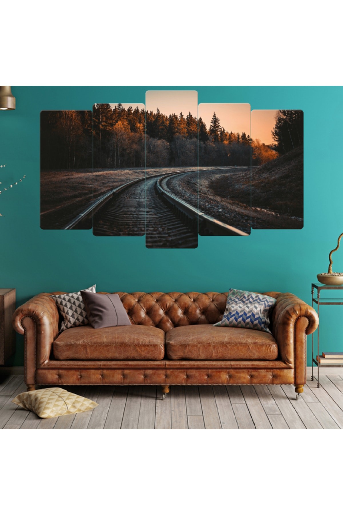 5 Parça Tren Rayları Ekstra Dayanıklı Solmaz MDF Tablo