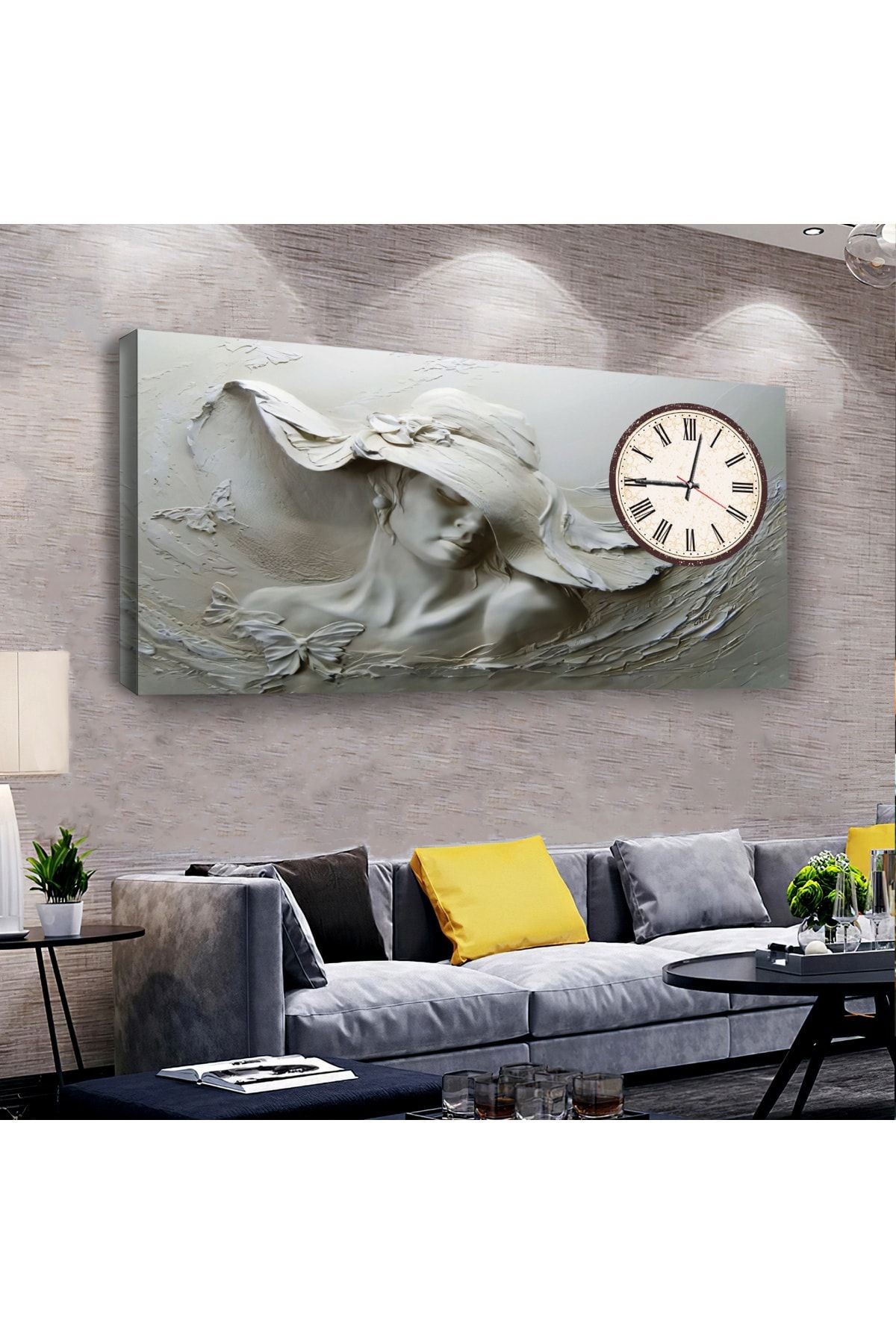 Heykel Sanat 120 X 60 Saatli Kanvas Tablo