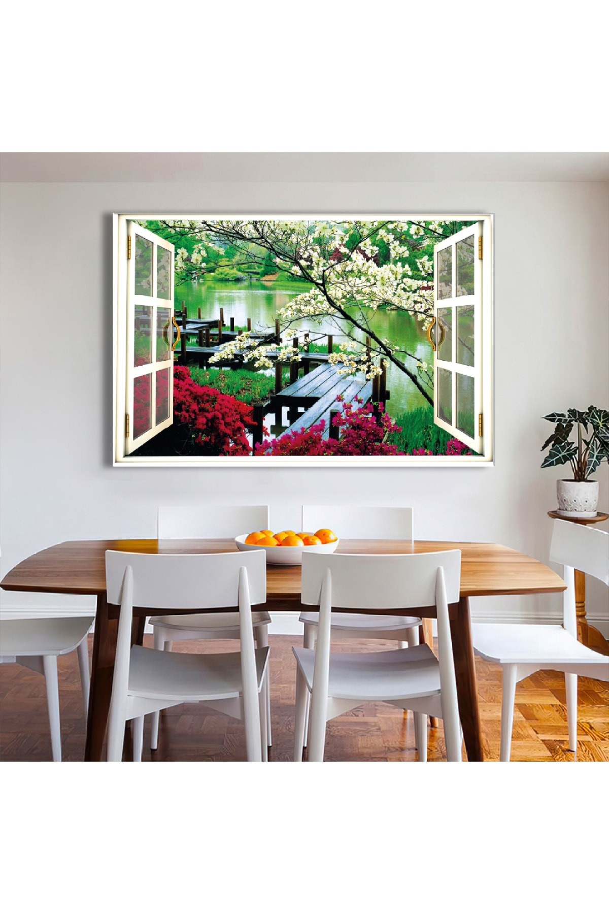 Göl Manzarası Ahşap Şase Dijital Baskı Kanvas Tablo 120X80Cm