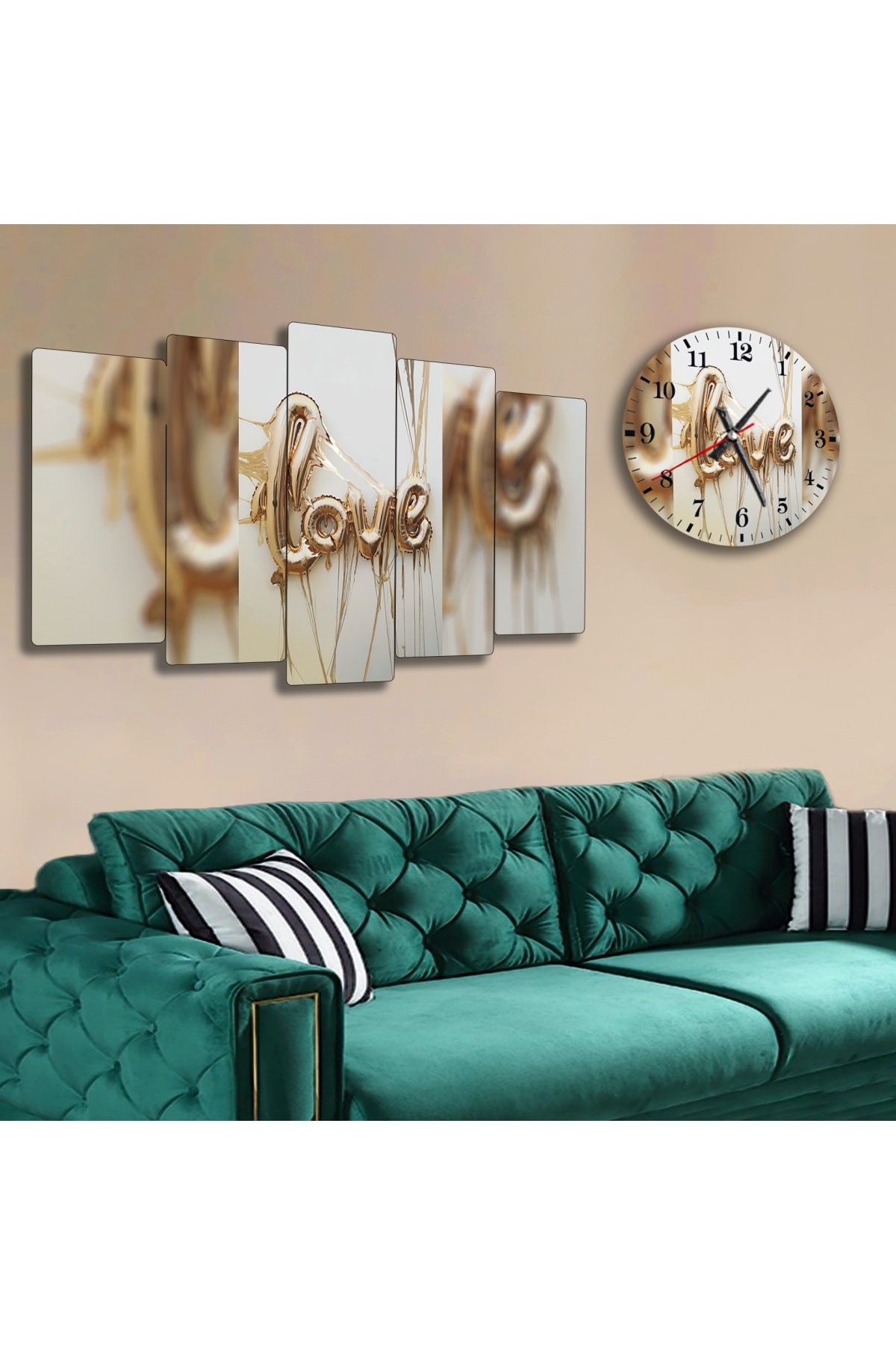 Love Ekstra Dayanıklı Solmaz MDF Tablo Ve Saat Kombin
