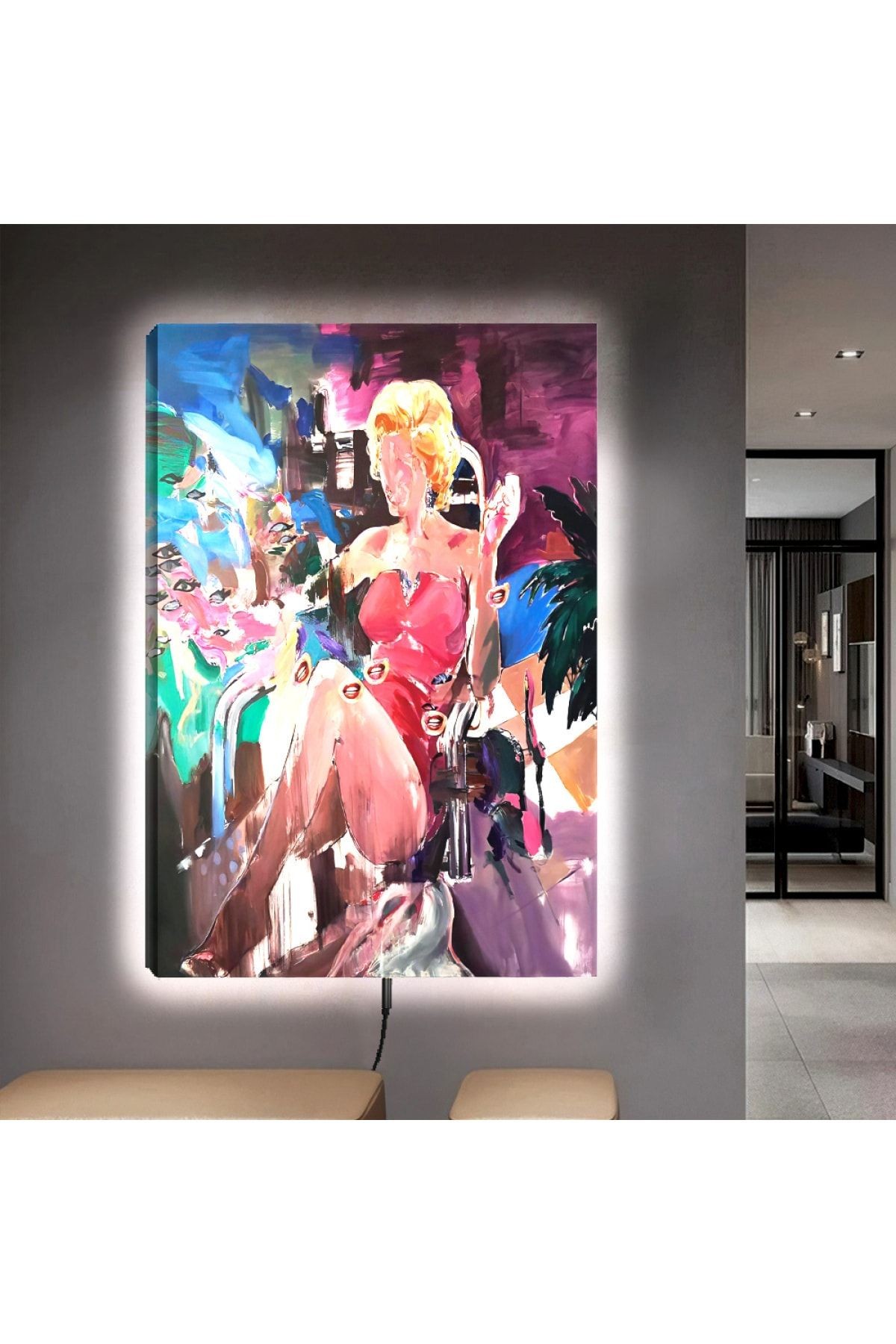 Ledli 90x60 Renkli Kadın Kanvas Tablo