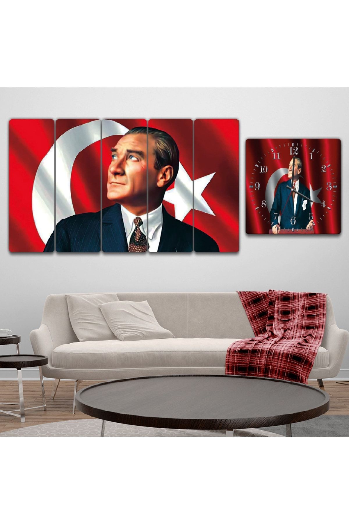 Sanat Tablosu Başöğretmen Atatürk Solmaz MDF Tablo Ve Saat Kombin