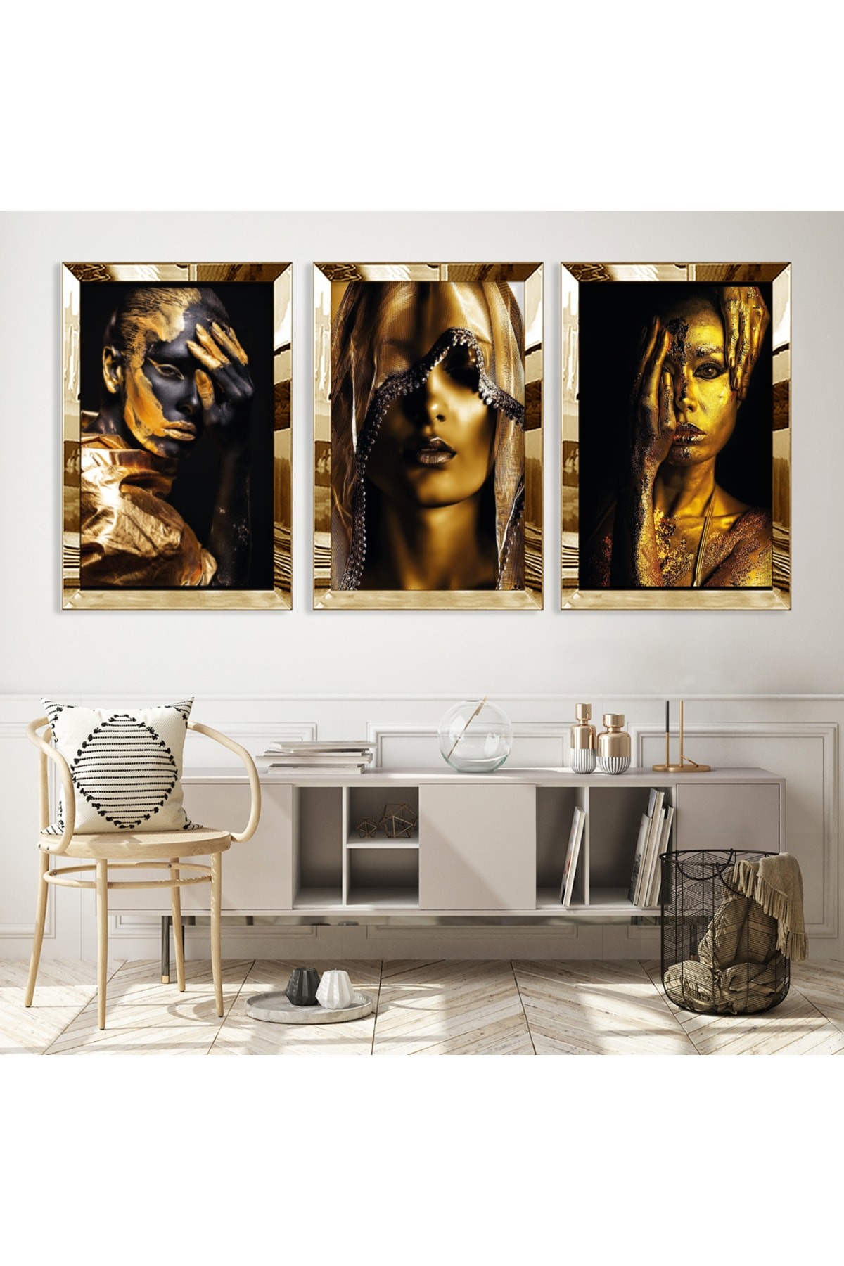Altın Kız Gold Pleksili Saat Ve Solmaz MDF Tablo