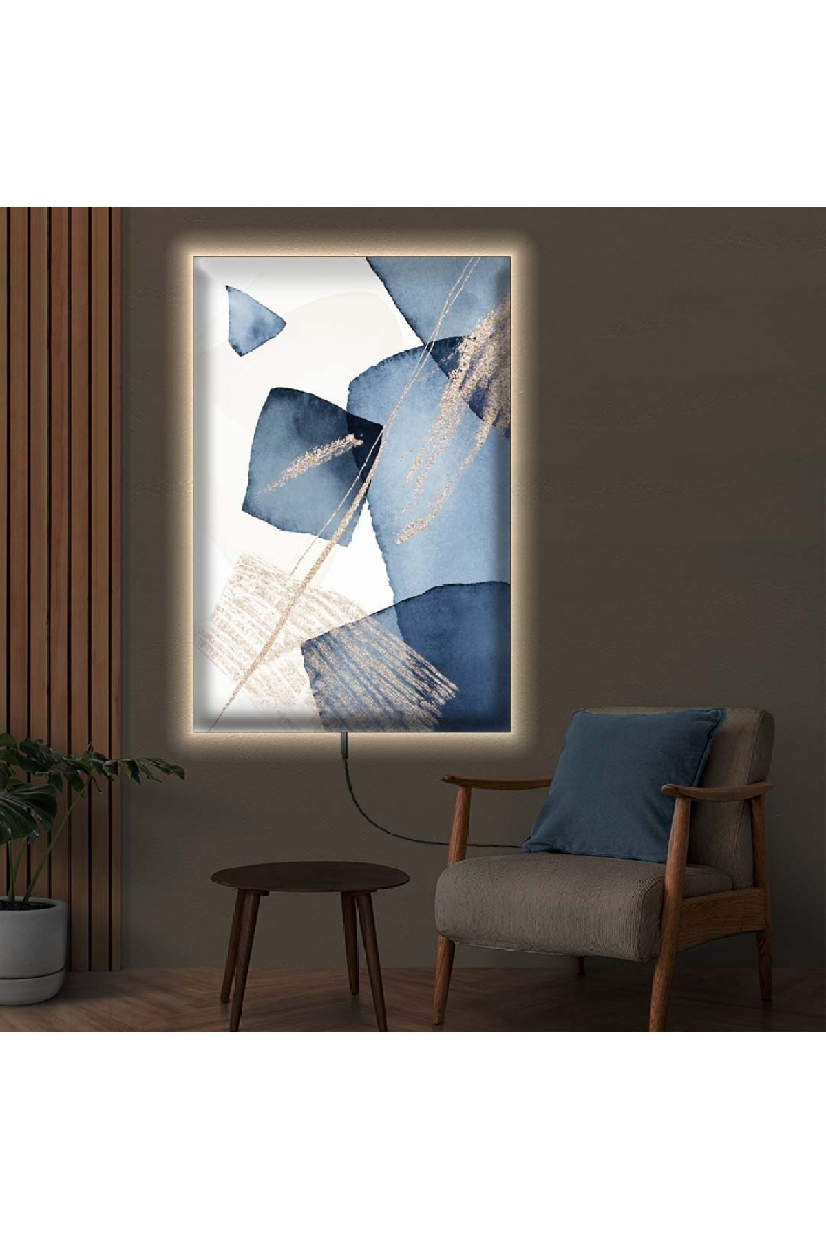 Ledli Modern Çizim Ahşap Şase Dijital Baskı Kanvas Tablo 90X60Cm
