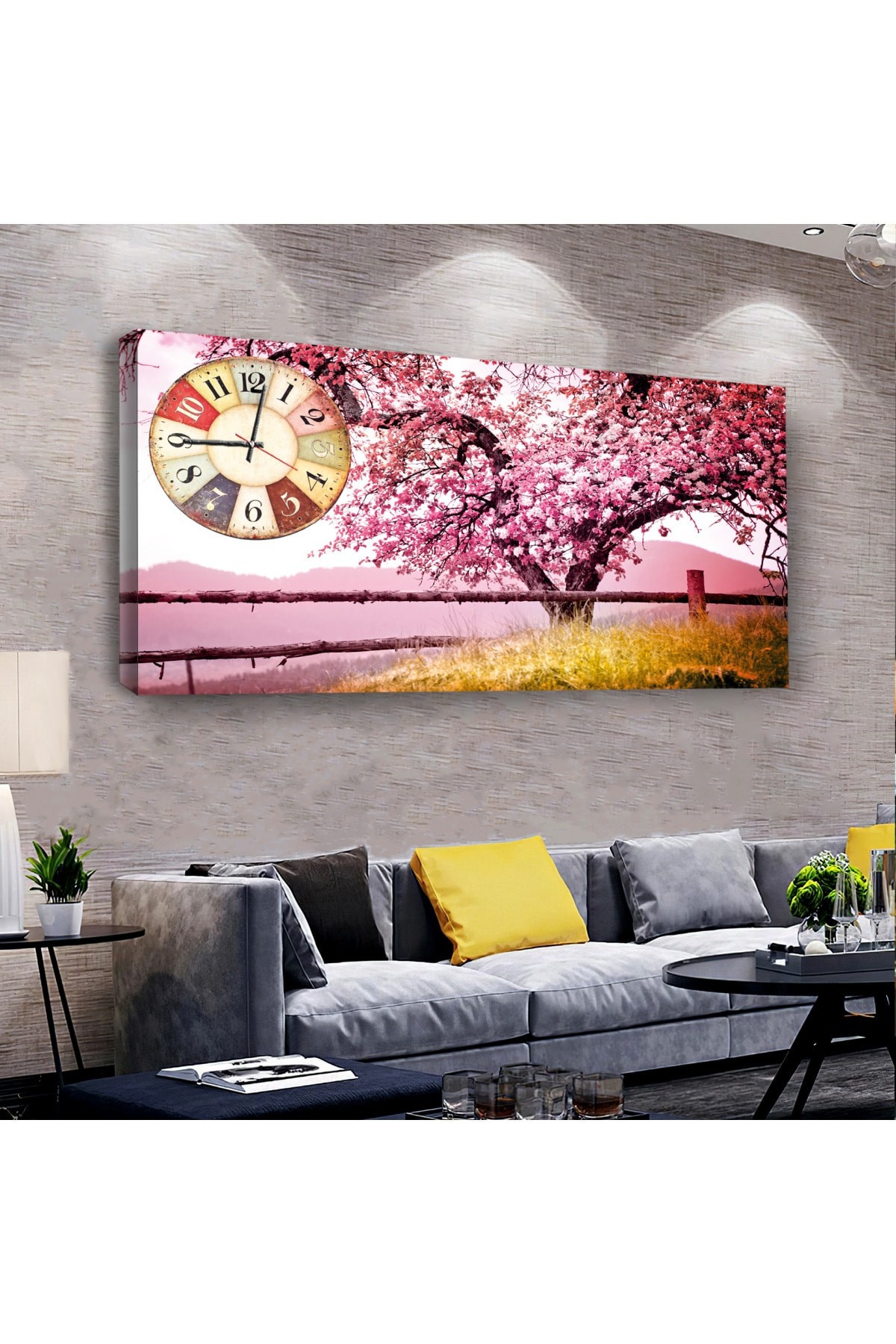 Modern Ilkbahar saatliAhşap Şase Dijital Baskı Kanvas Tablo 100X50Cm