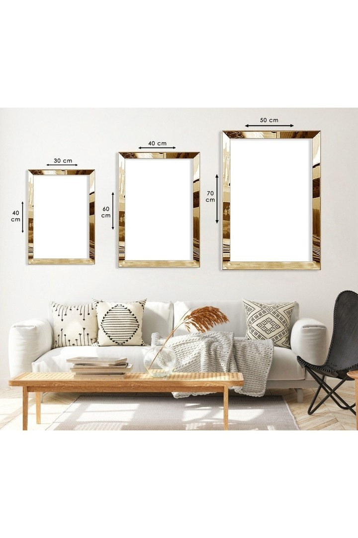 Huzur Soyut Desen Gold Pleksi Kenar 3'Lü Solmaz MDF Tablo