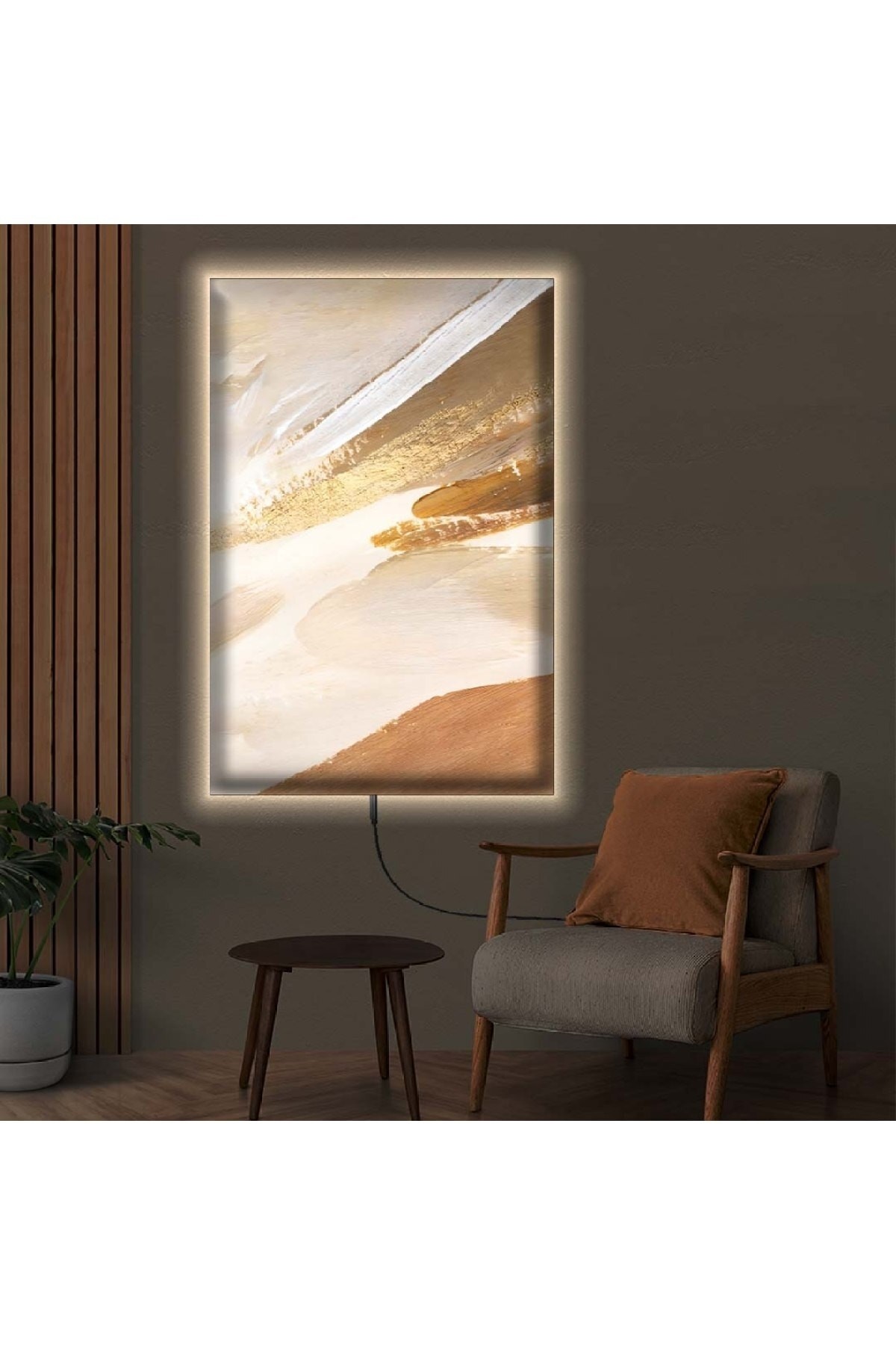 Tasarım Ledli Modern Ahşap Şase Dijital Baskı Kanvas Tablo 90X60Cm