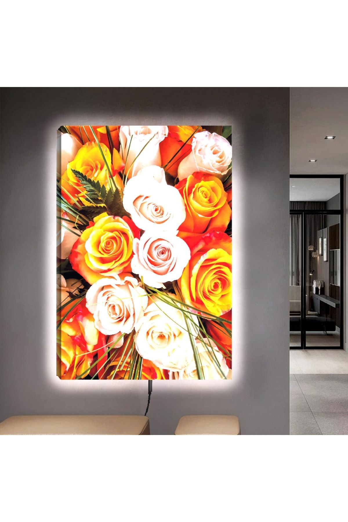 Ledli 90x60 Renkli Güller Kanvas Tablo