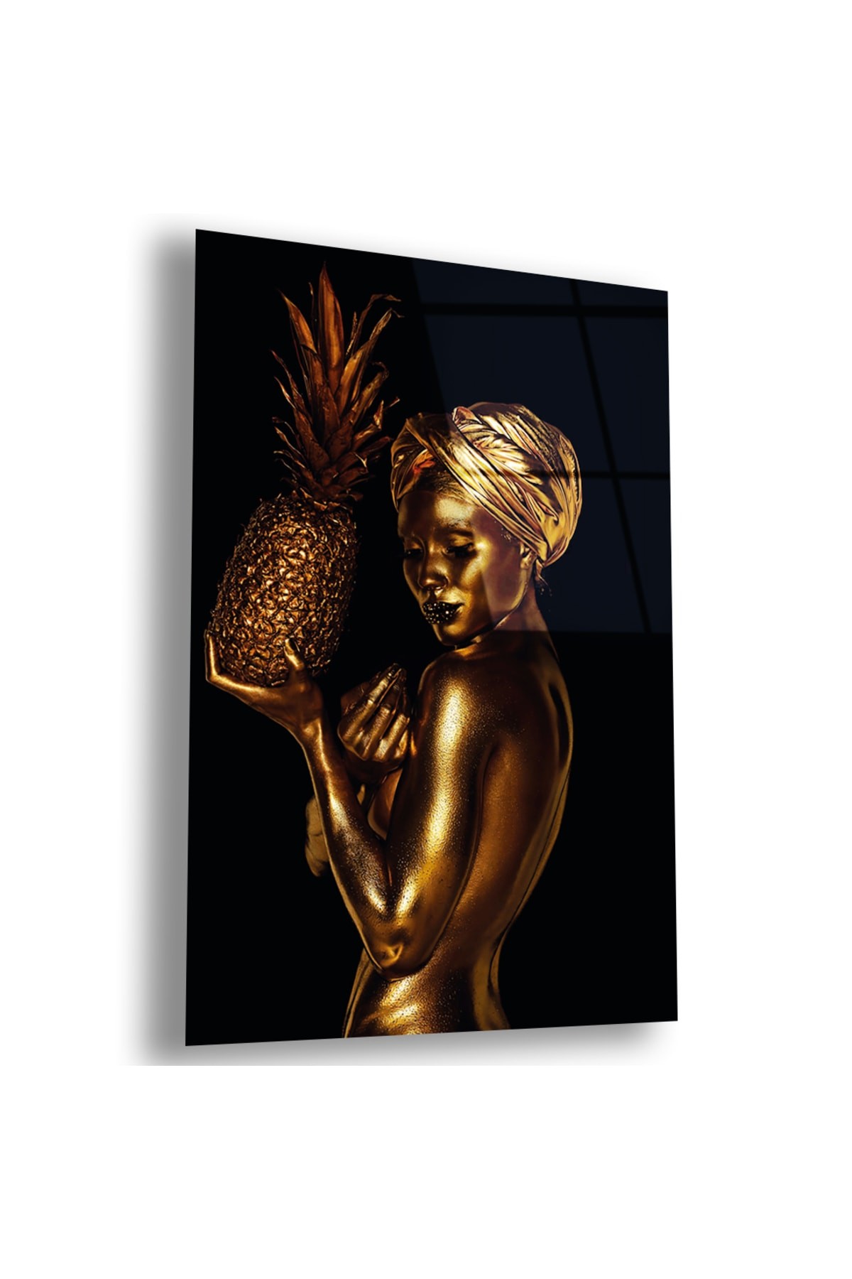 Minimalist Gold Kız UV Baskı Kırılmaz Cam Tablo