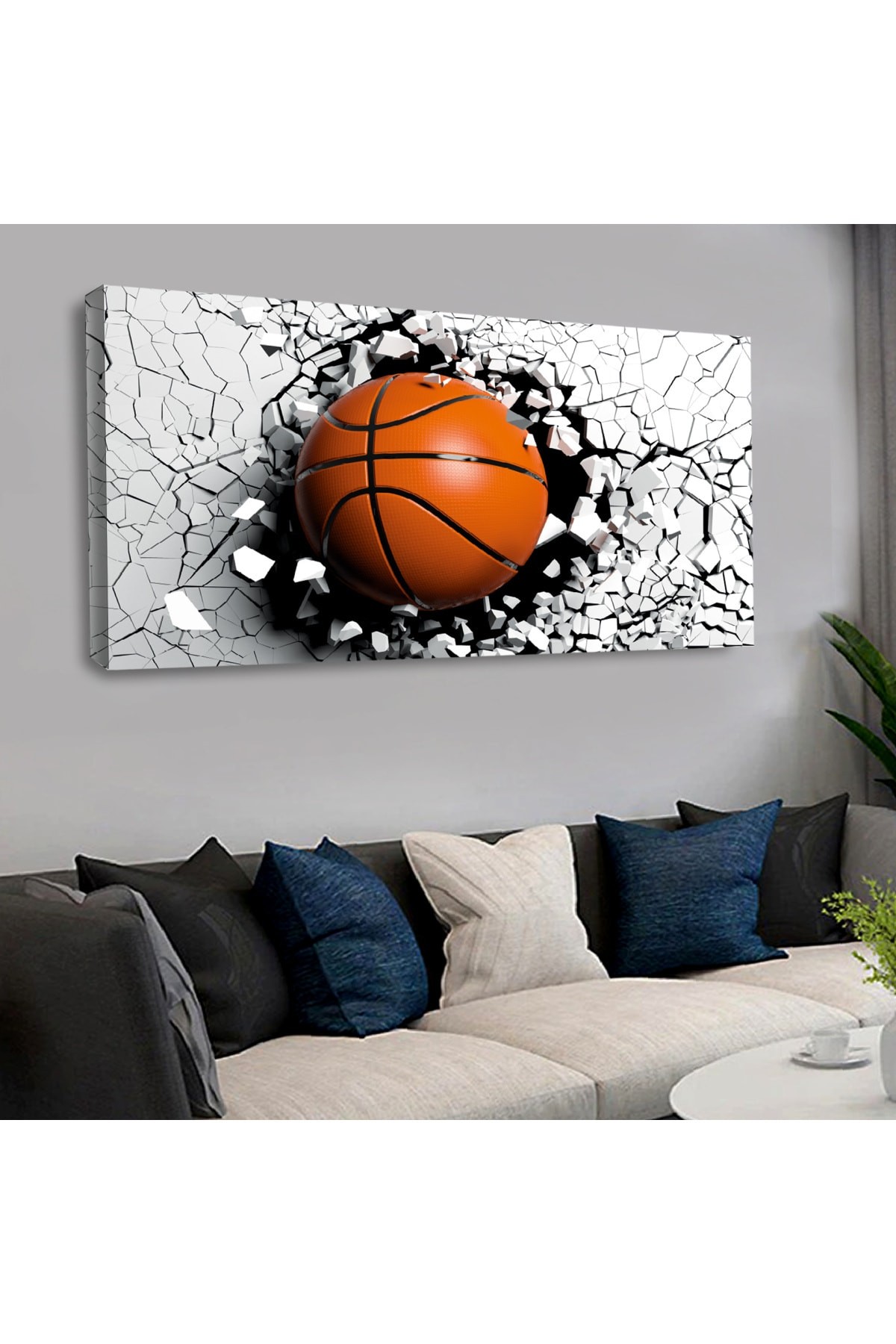 KANVAS BEYAZ DUVARI KIRAN BASKETBOL TOPU YATAY TABLO