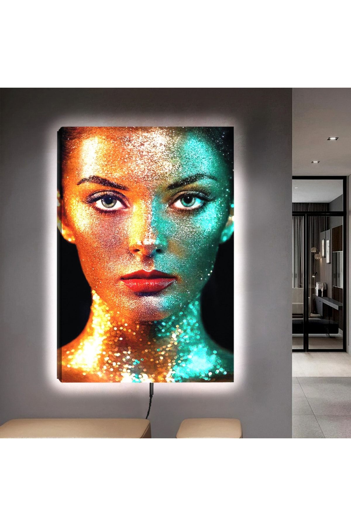 Ledli 90x60 Genç Kadın Kanvas Tablo