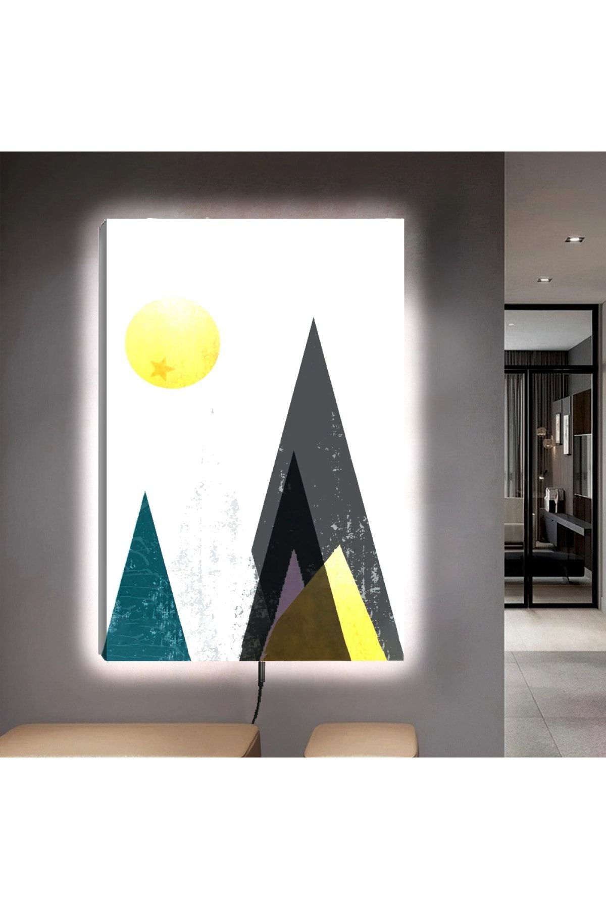 Ledli 90x60 Modern Çizim Ay Dağ Kanvas Tablo