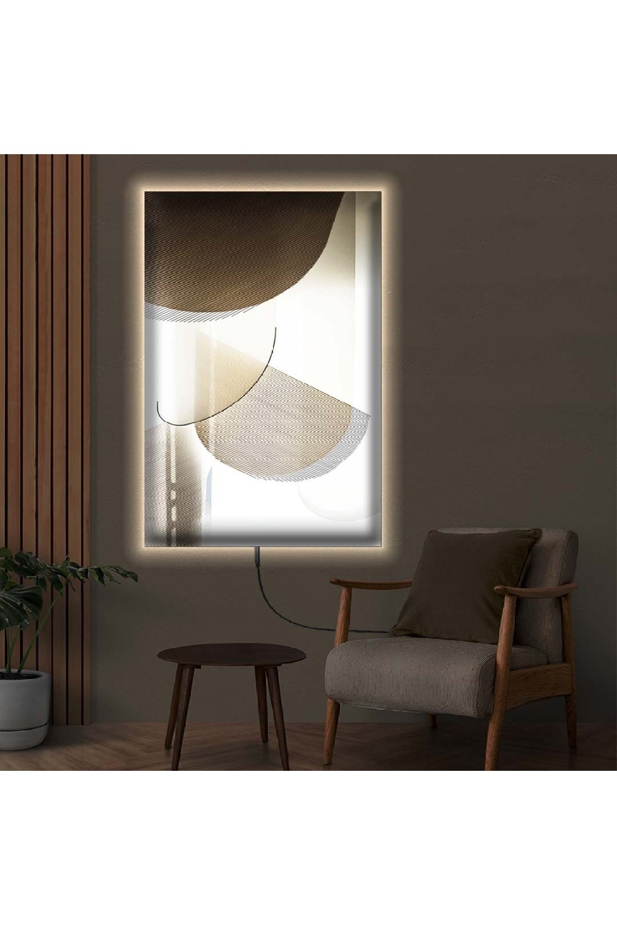 Ledli Modern Ahşap Şase Dijital Baskı Kanvas Tablo 90X60Cm