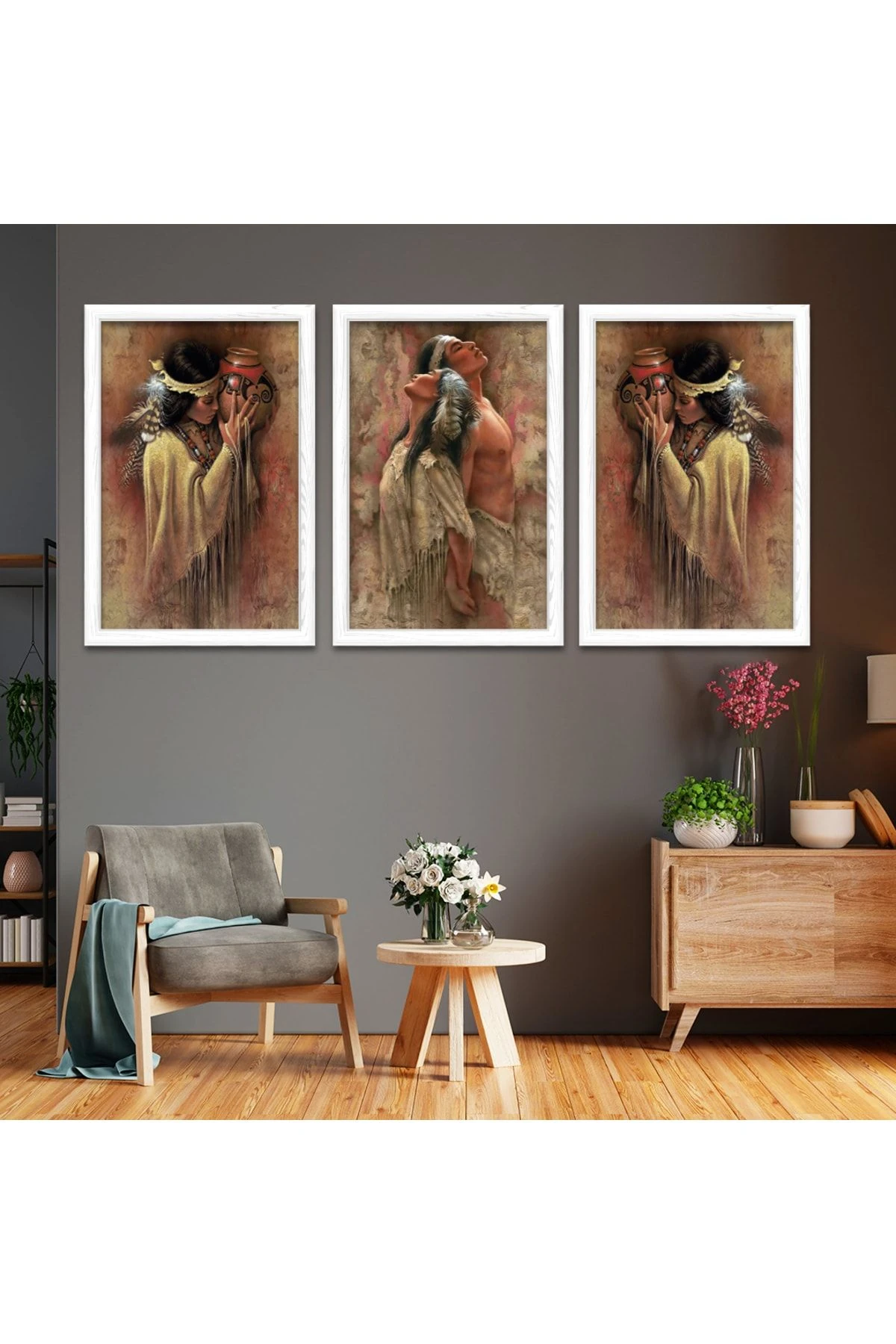 Beyaz Ahşap Çerçeveli Kızıldereli Aşıklar Tablo