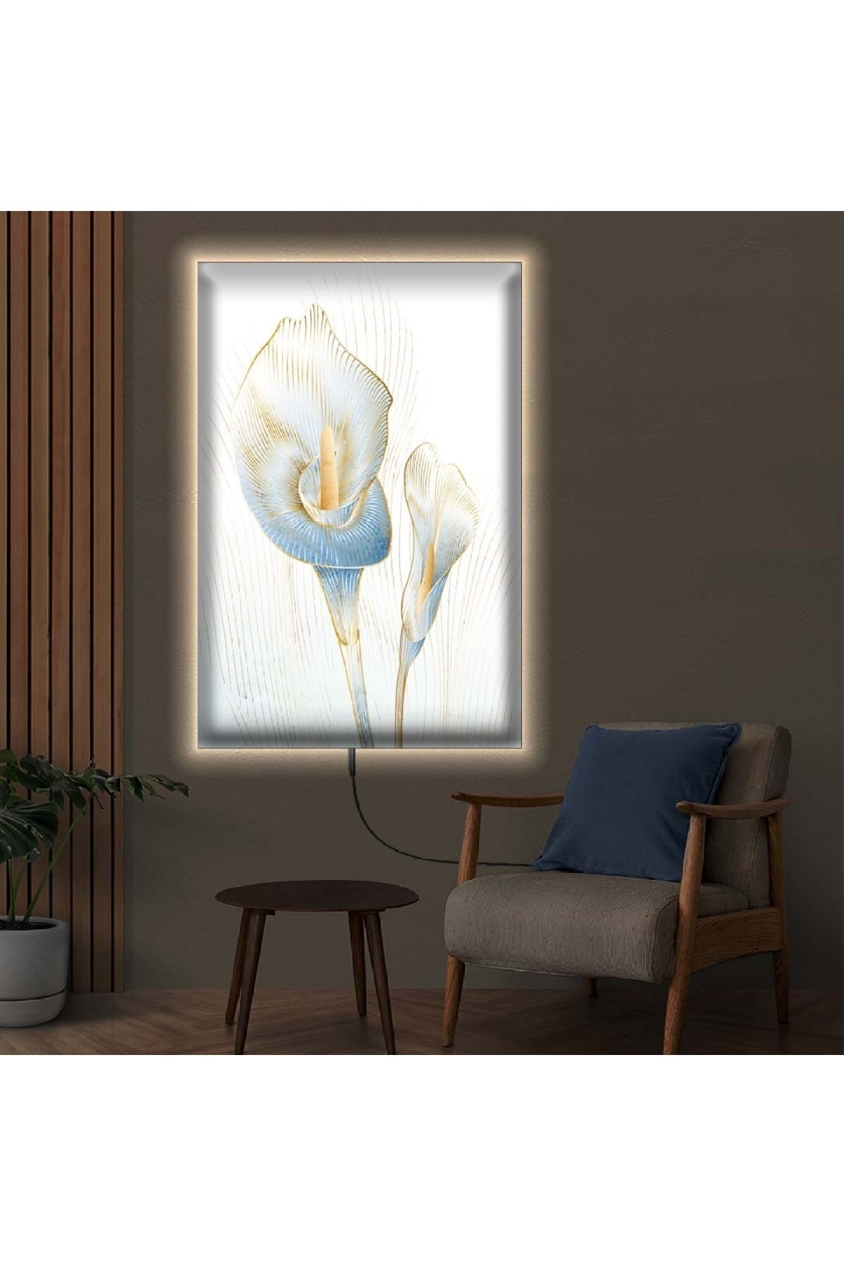 Ofis Tablosu Ledli Soyut Desen Çiçek Ahşap Şase Dijital Baskı Kanvas Tablo 90X60Cm