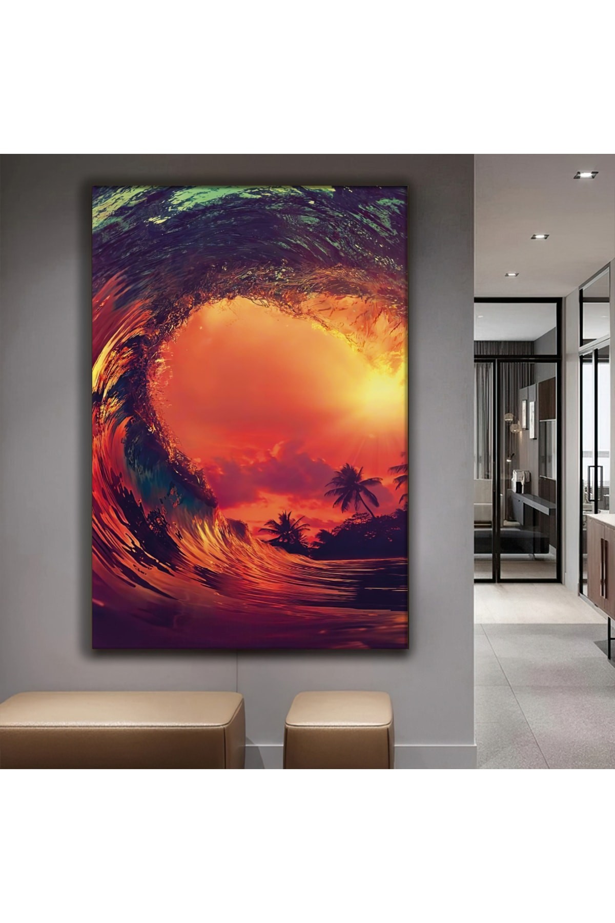 Tsunami Ahşap Şase Dijital Baskı Kanvas Tablo
