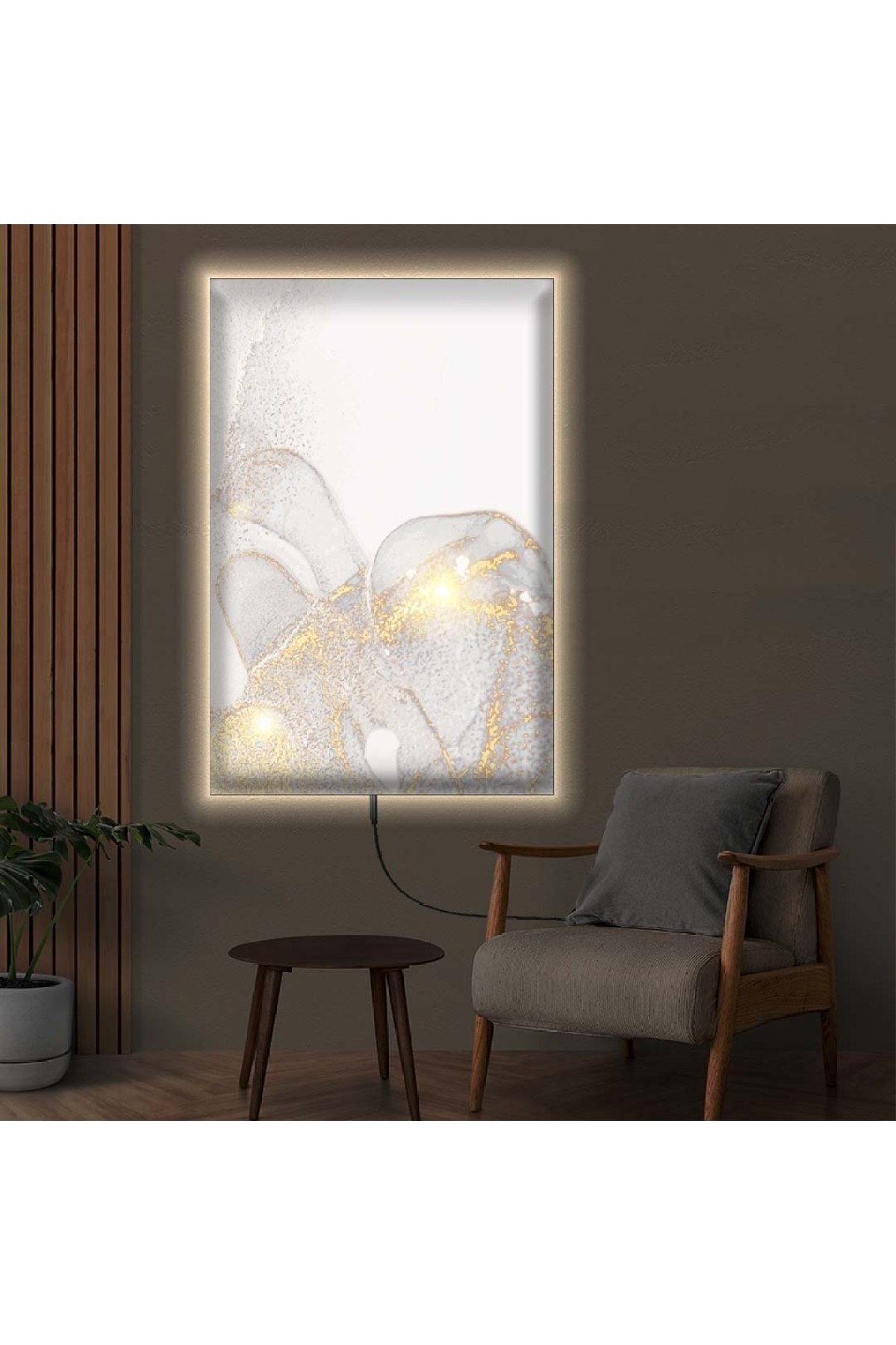Salon Tablosu Ledli Soyut Desen Ahşap Şase Dijital Baskı Kanvas Tablo 70X100Cm