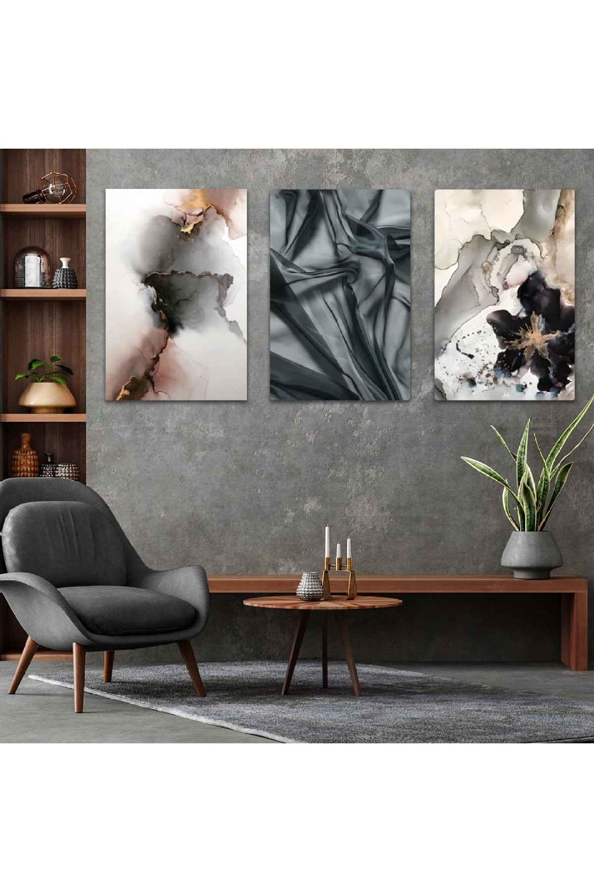 Salon Tablosu Kolaj Çizim 3'Lü Solmaz MDF Tablo Set
