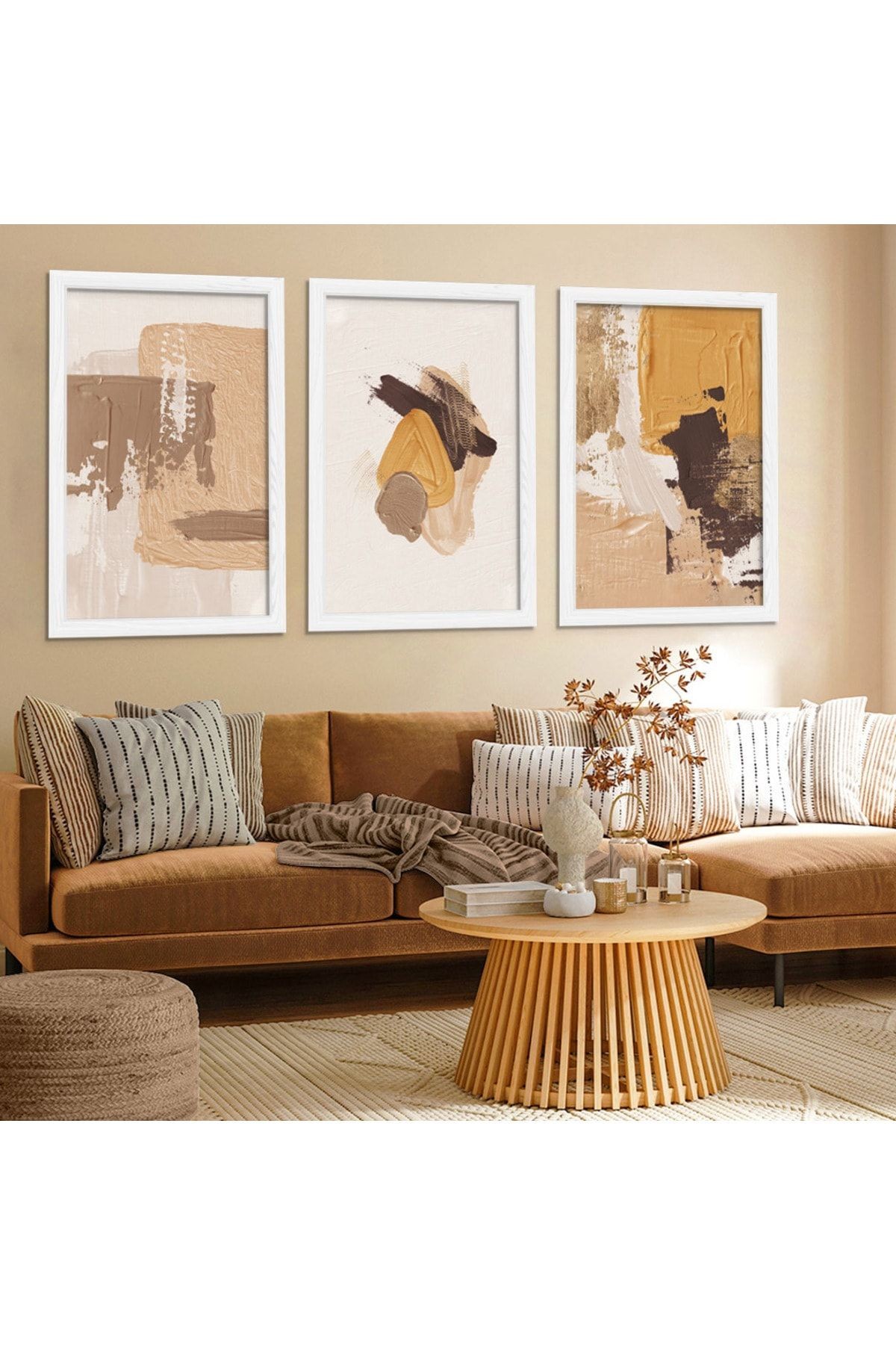 Beyaz Ahşap Çerçeveli Kolaj Çizim Modern Tablo