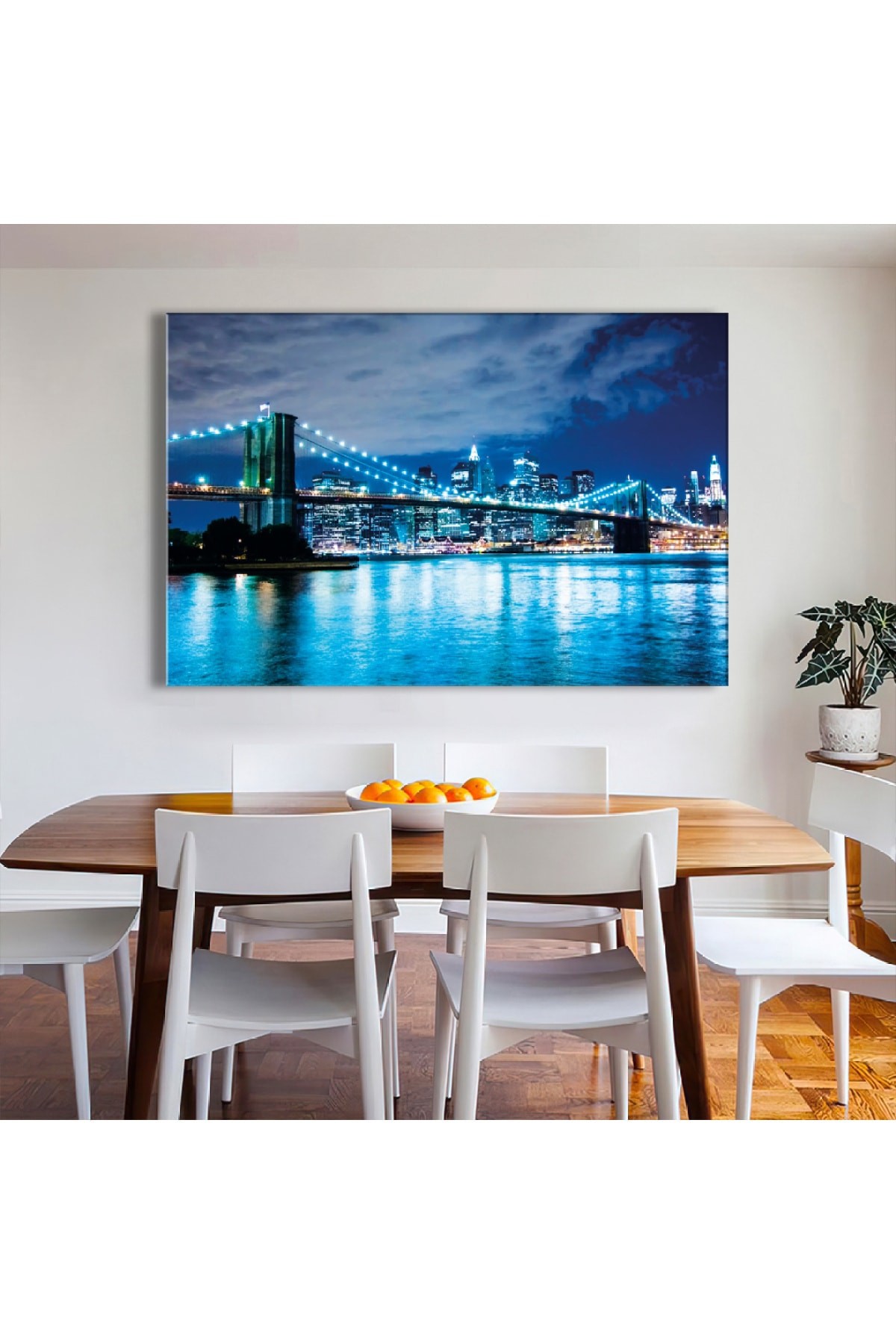 Mavi Köprü Ahşap Şase Dijital Baskı Kanvas Tablo 120X80Cm