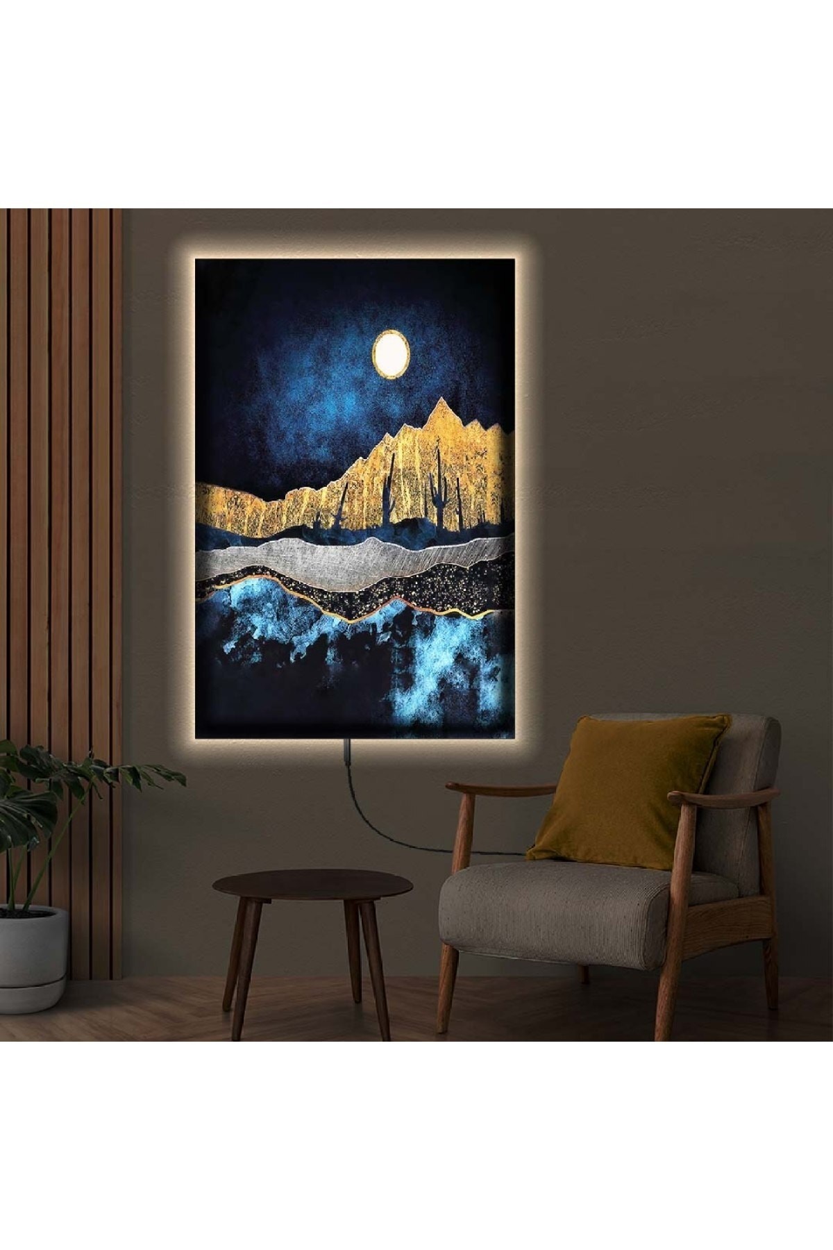 Salon Tablosu Ledli Kolaj Çizim Ahşap Şase Dijital Baskı Kanvas Tablo 90X60Cm