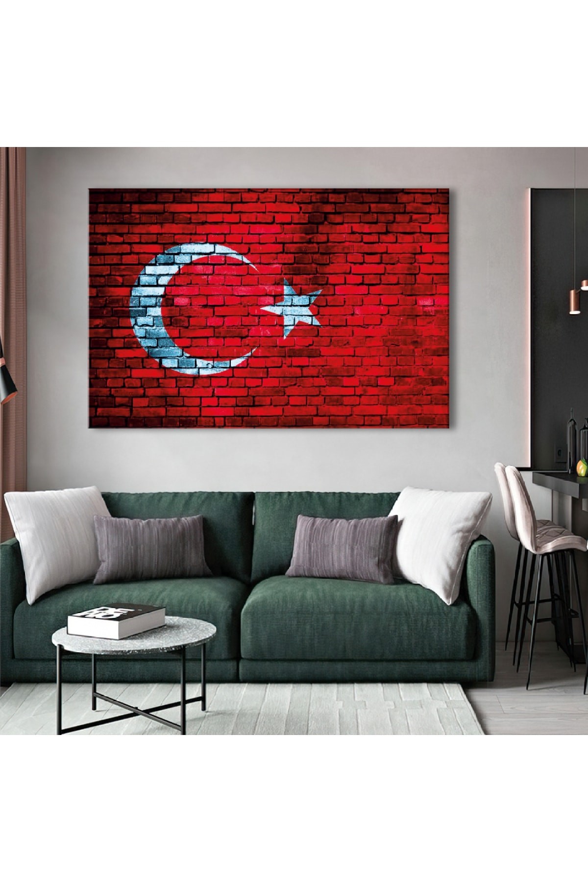 Türk Bayrağı Ahşap Şase Dijital Baskı Kanvas Tablo 120X80Cm