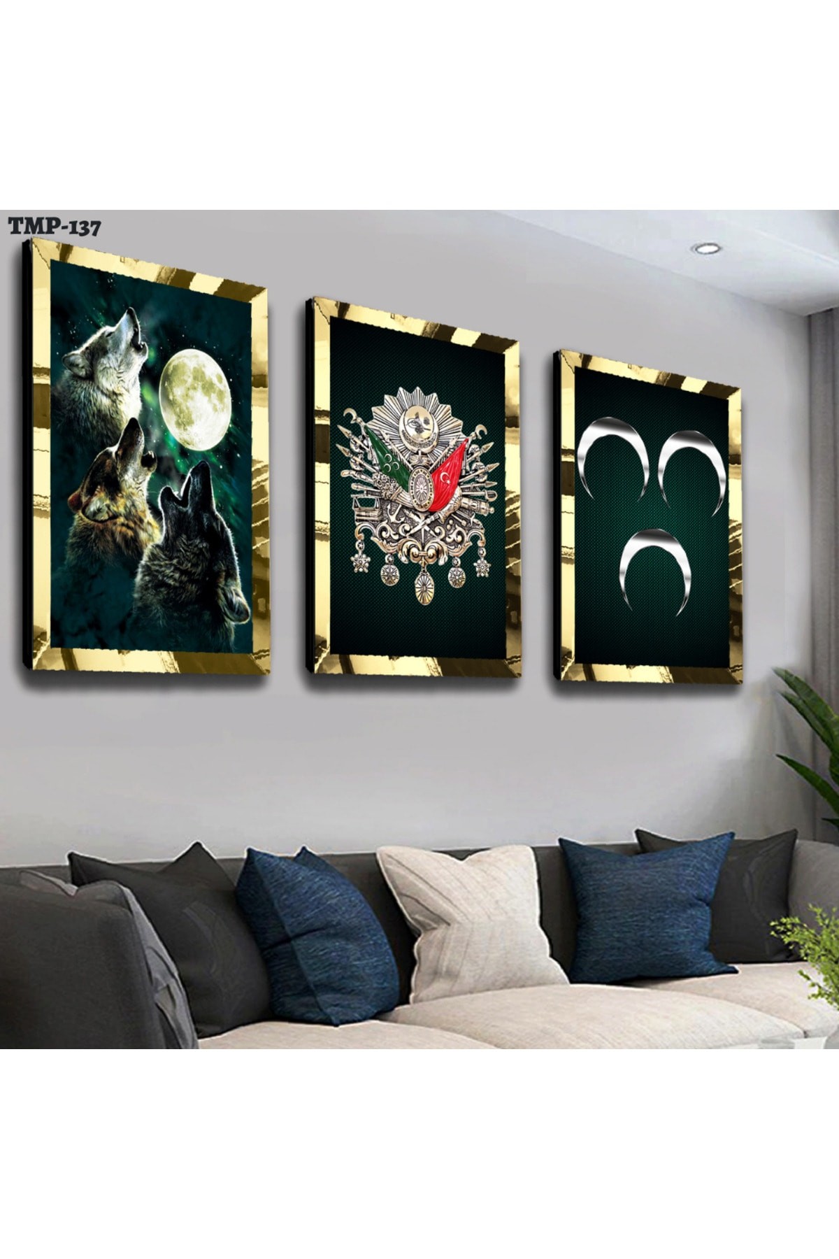 Bozkurt Ve 3 Hilal Gold Pleksili Saat Ve Solmaz MDF Tablo