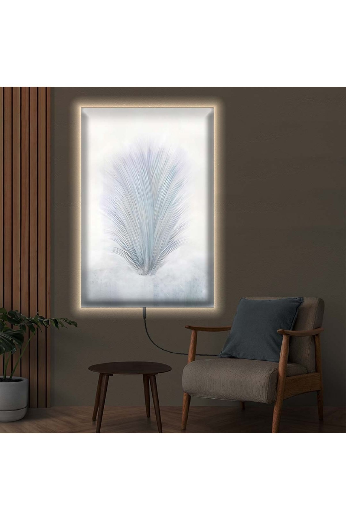 Ledli Beyaz Moder Ahşap Şase Dijital Baskı Kanvas Tablo 50X70Cm
