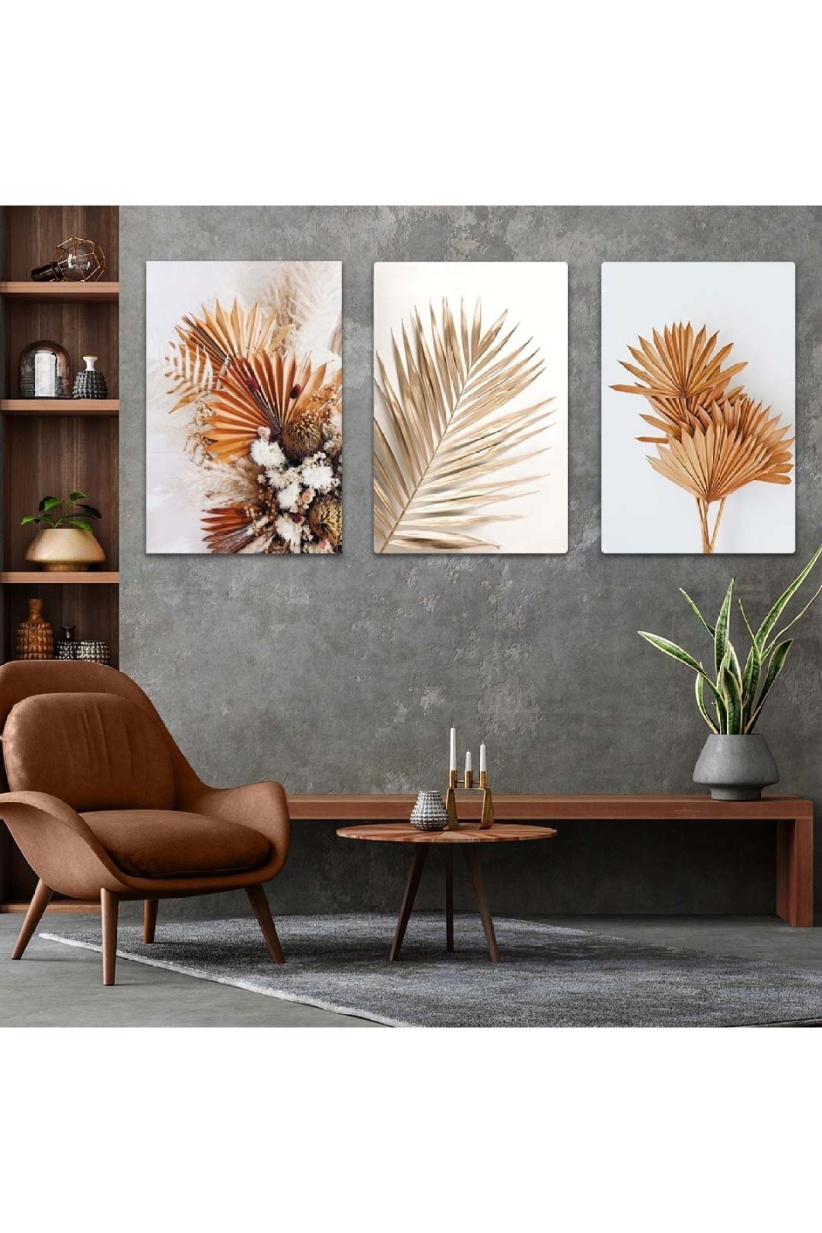Minimalist Çiçek 3'Lü Ekstra Dayanıklı Solmaz MDF Tablo Set