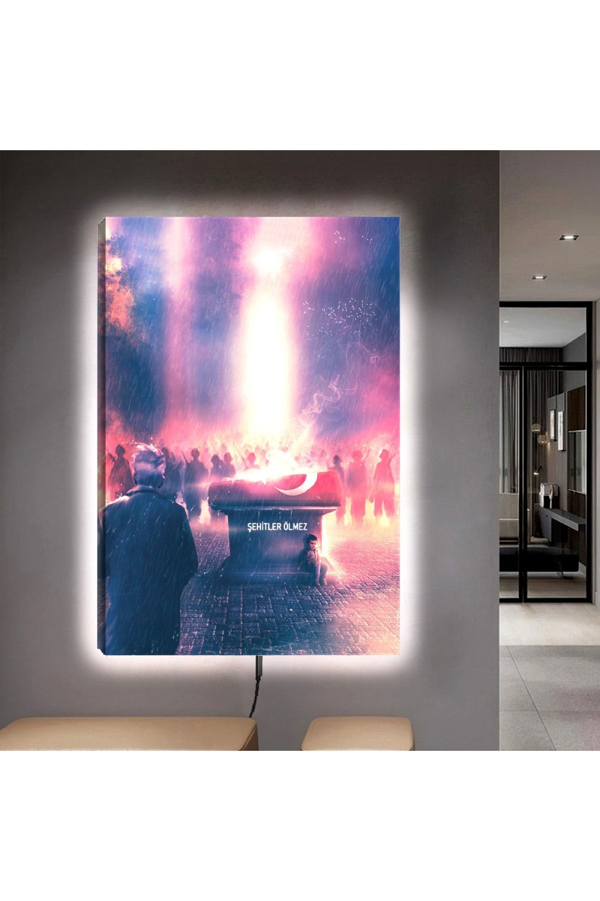 Ledli 90x60 Şehitlik Kanvas Tablo