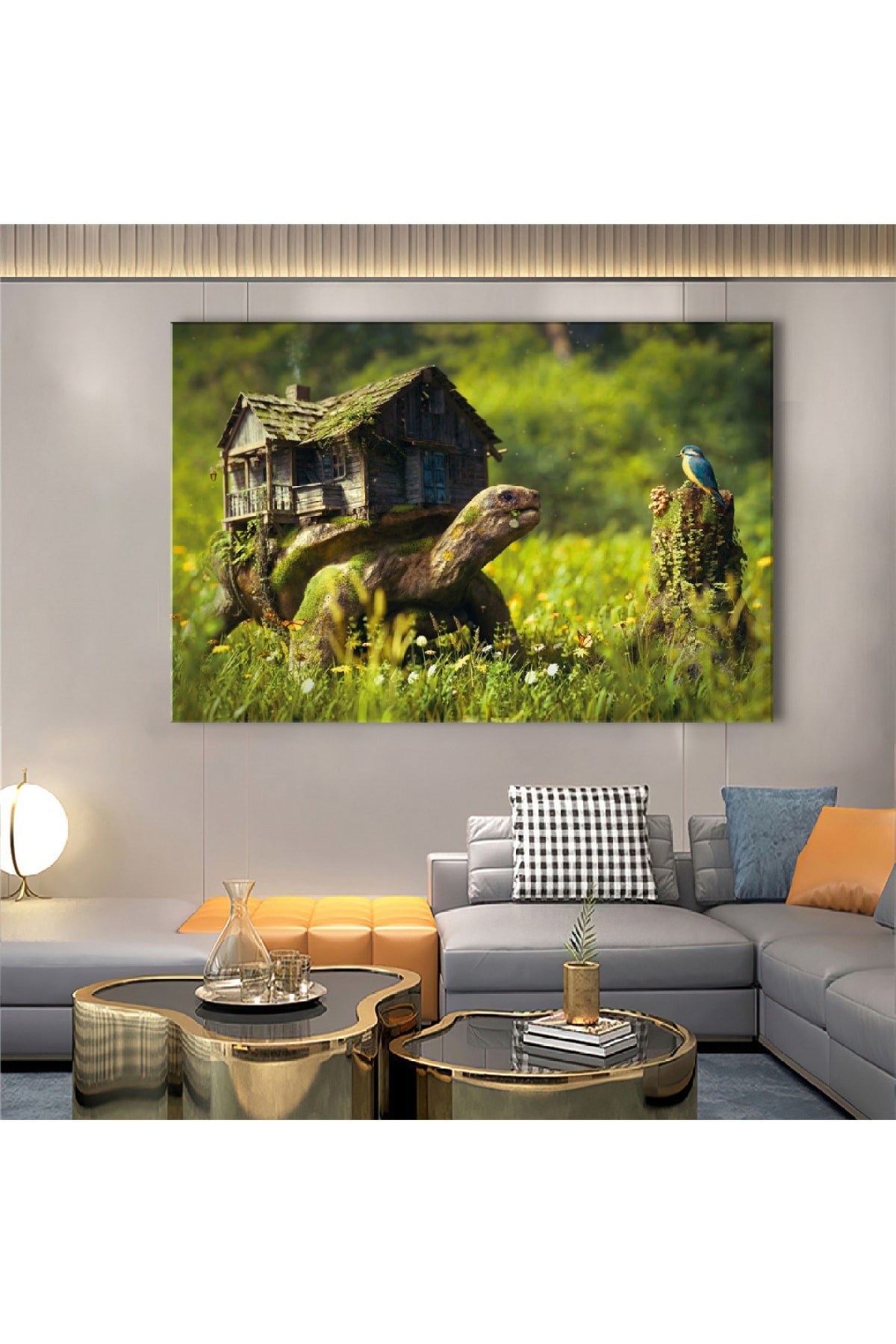Kamlumbağa Evi Ahşap Şase Dijital Baskı Kanvas Tablo 120X80Cm