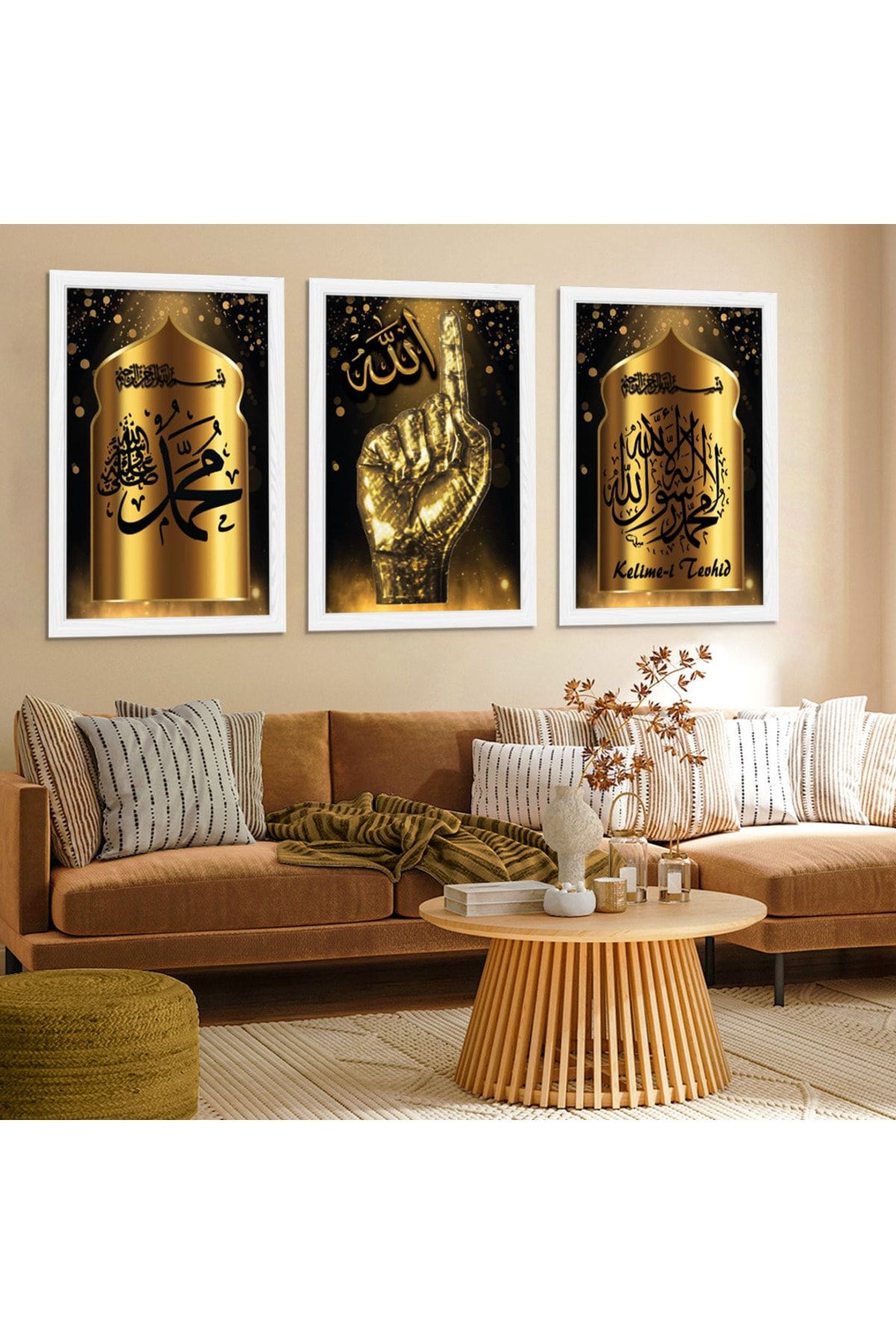 Beyaz Ahşap Çerçeveli Kelimei Tevhid Dini Tablo