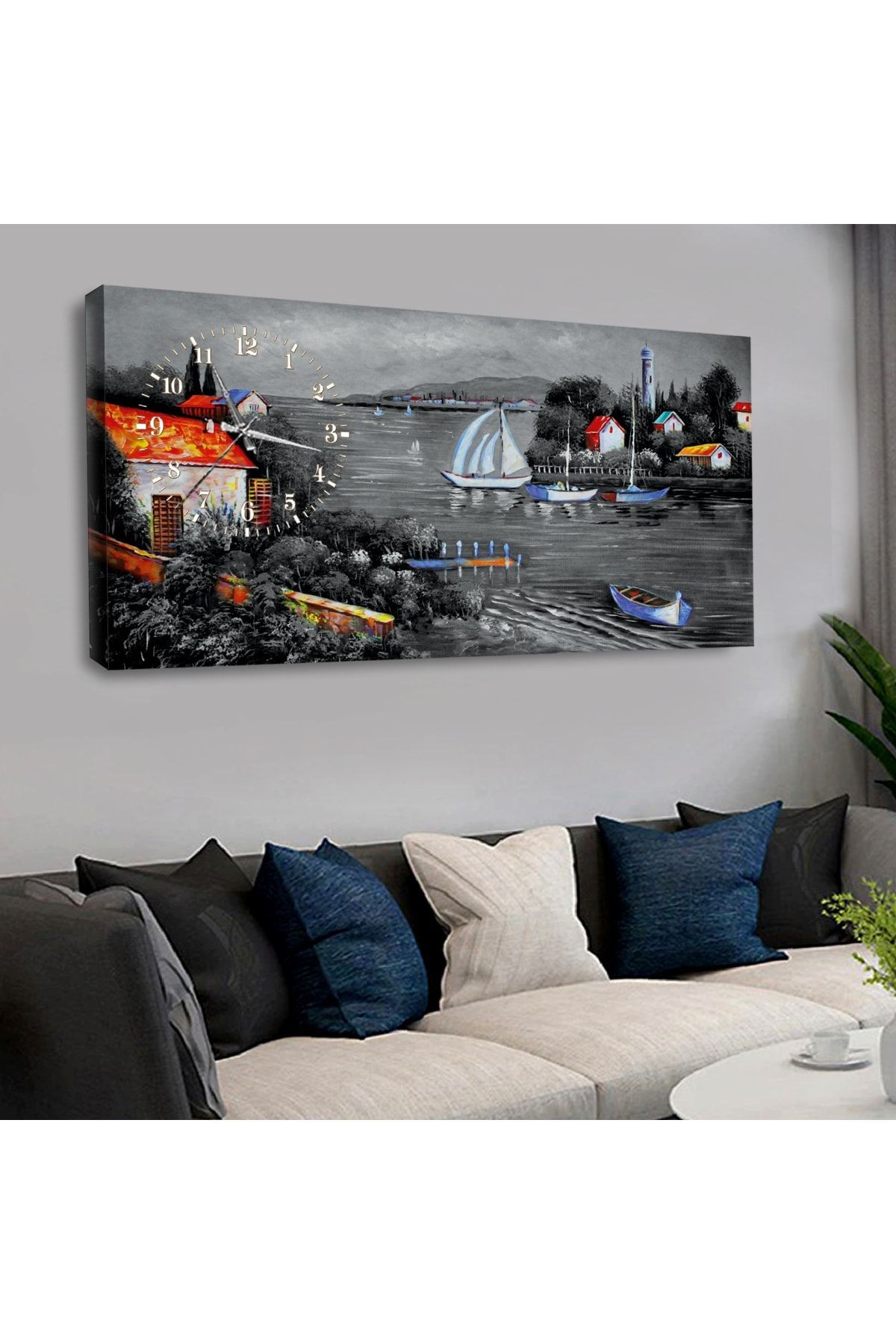 120 X 60 Saatli Kanvas Eski Istanbul Tablo