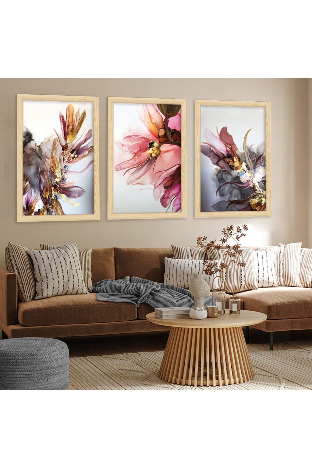 Ahşap Çerçeveli Renkli Çiçek Modern Tablo