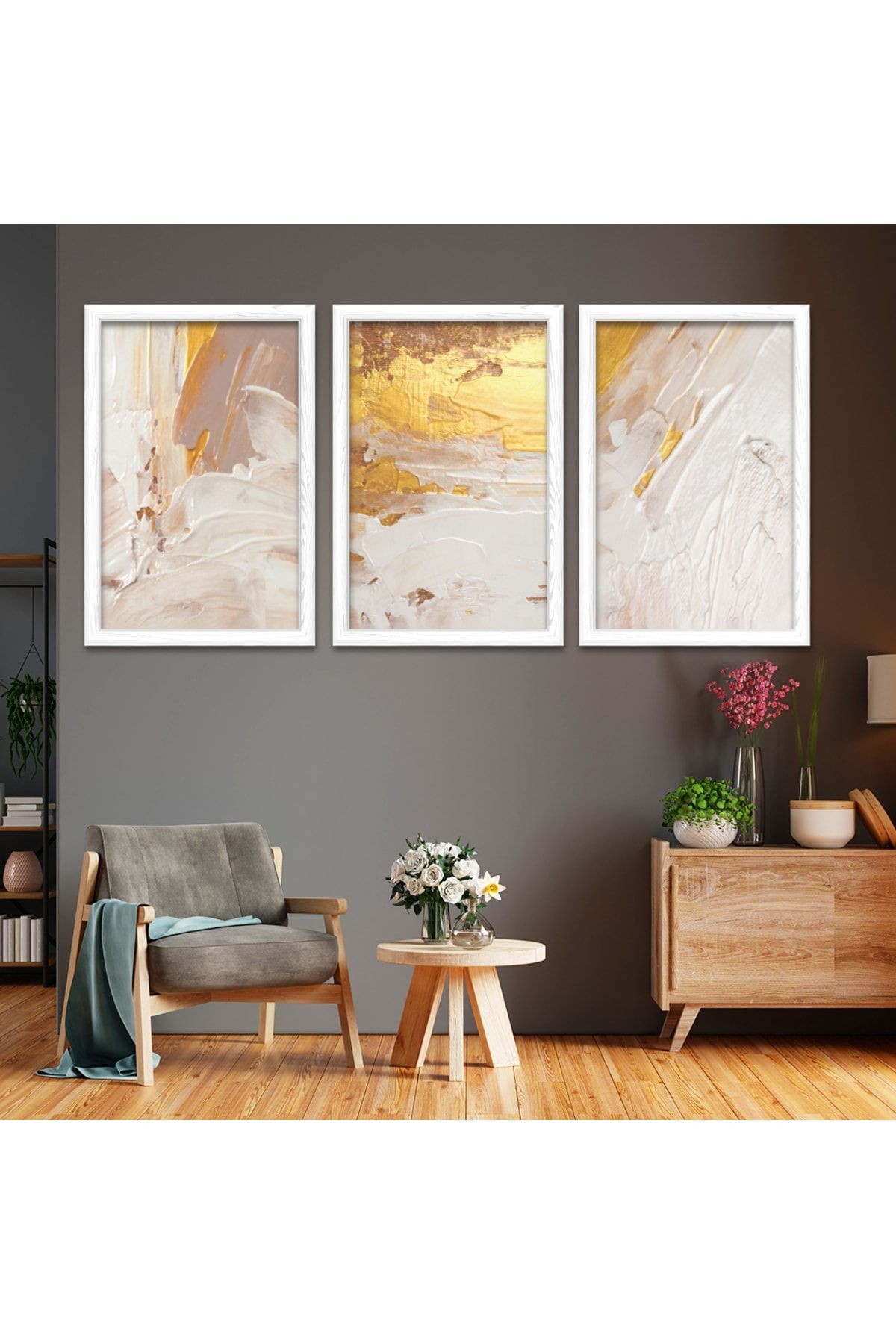 Beyaz Ahşap Çerçeveli Modern Tablo