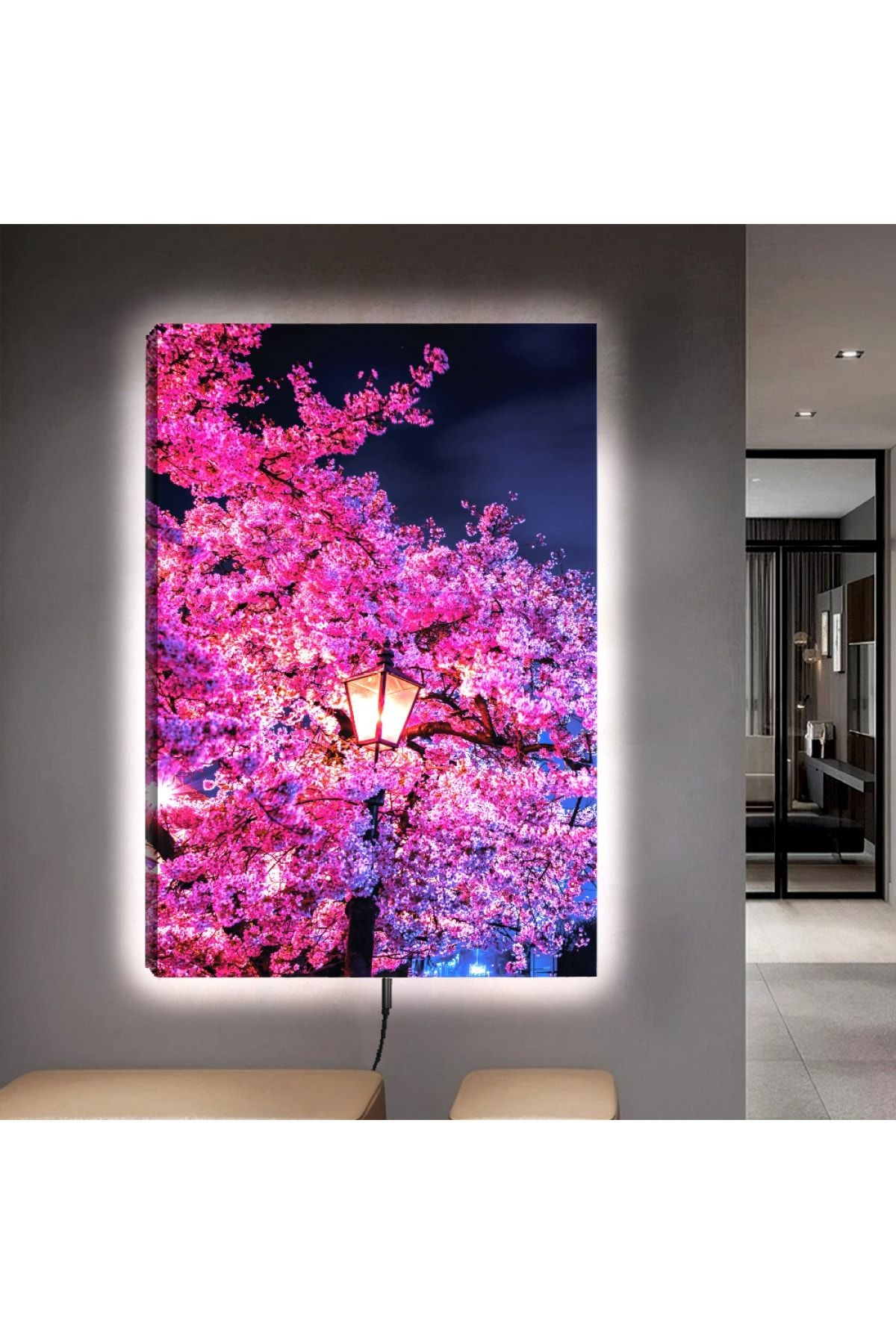 Ledli 90x60 Mor Çiçek Kanvas Tablo