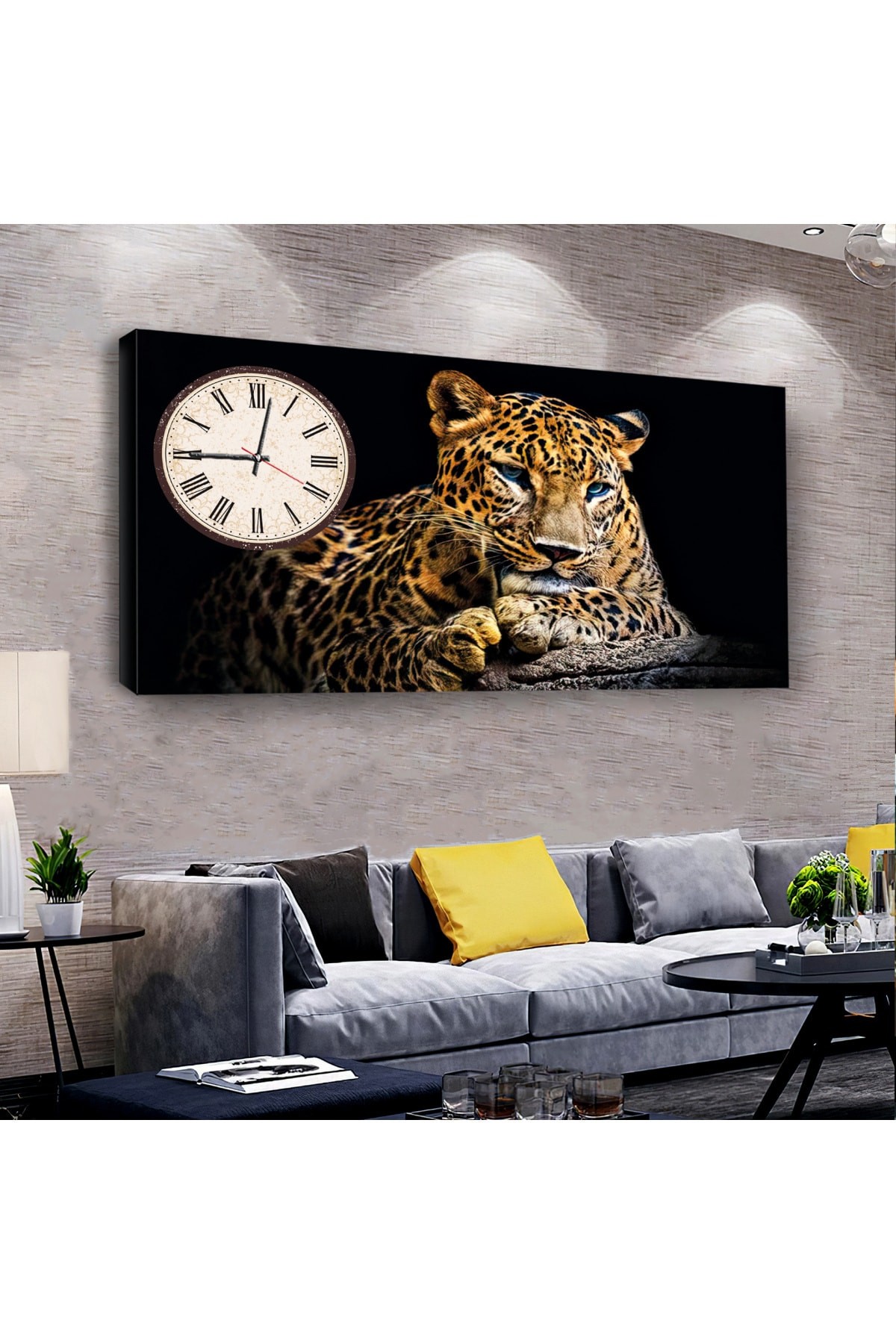Çita saatliAhşap Şase Dijital Baskı Kanvas Tablo 120X60Cm