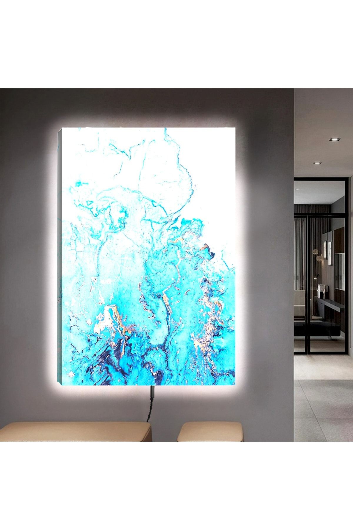 Ledli 90x60 Mavi Modern Kanvas Tablo