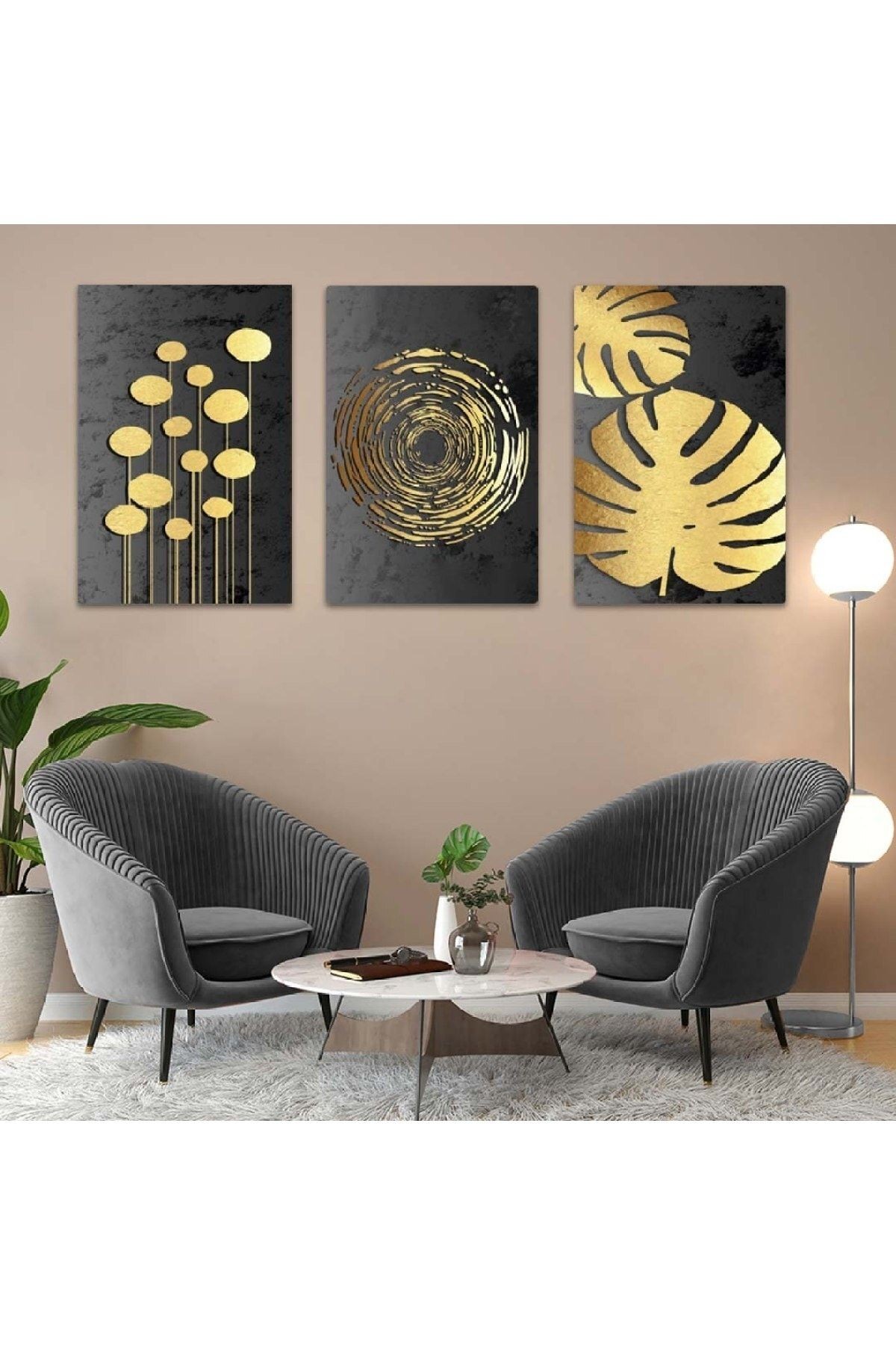 Üçlü Mdf Soyut Desen Tablo Seti